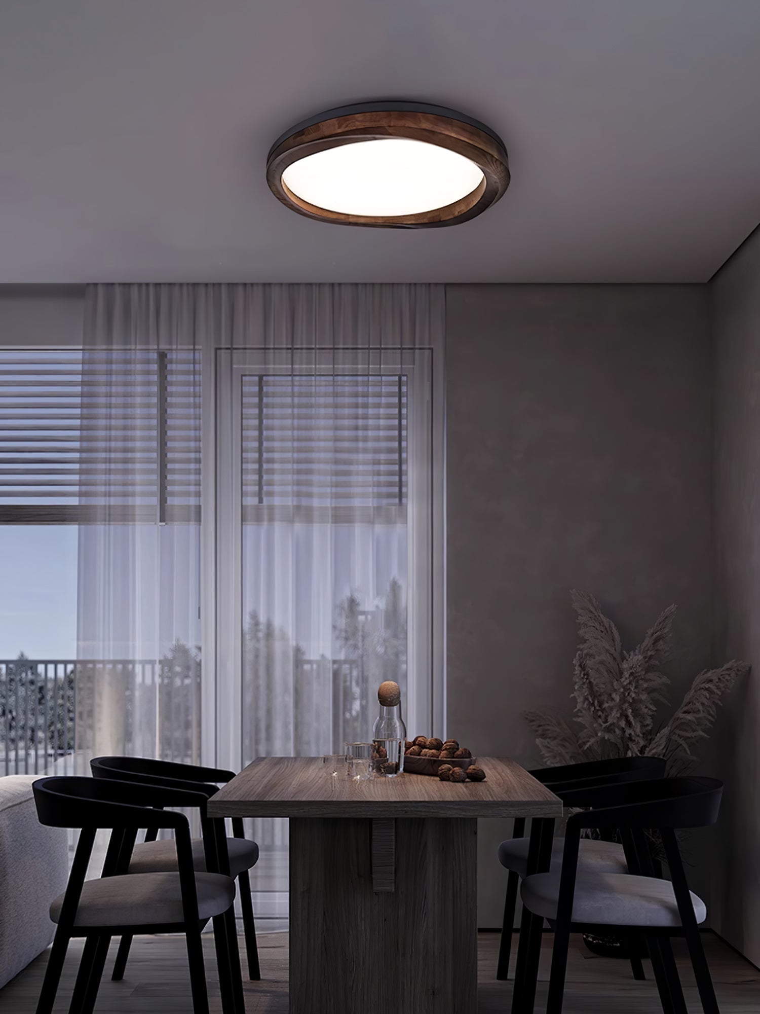 Artalis Walnut Wood Flush Mount - Lamp Outdoor