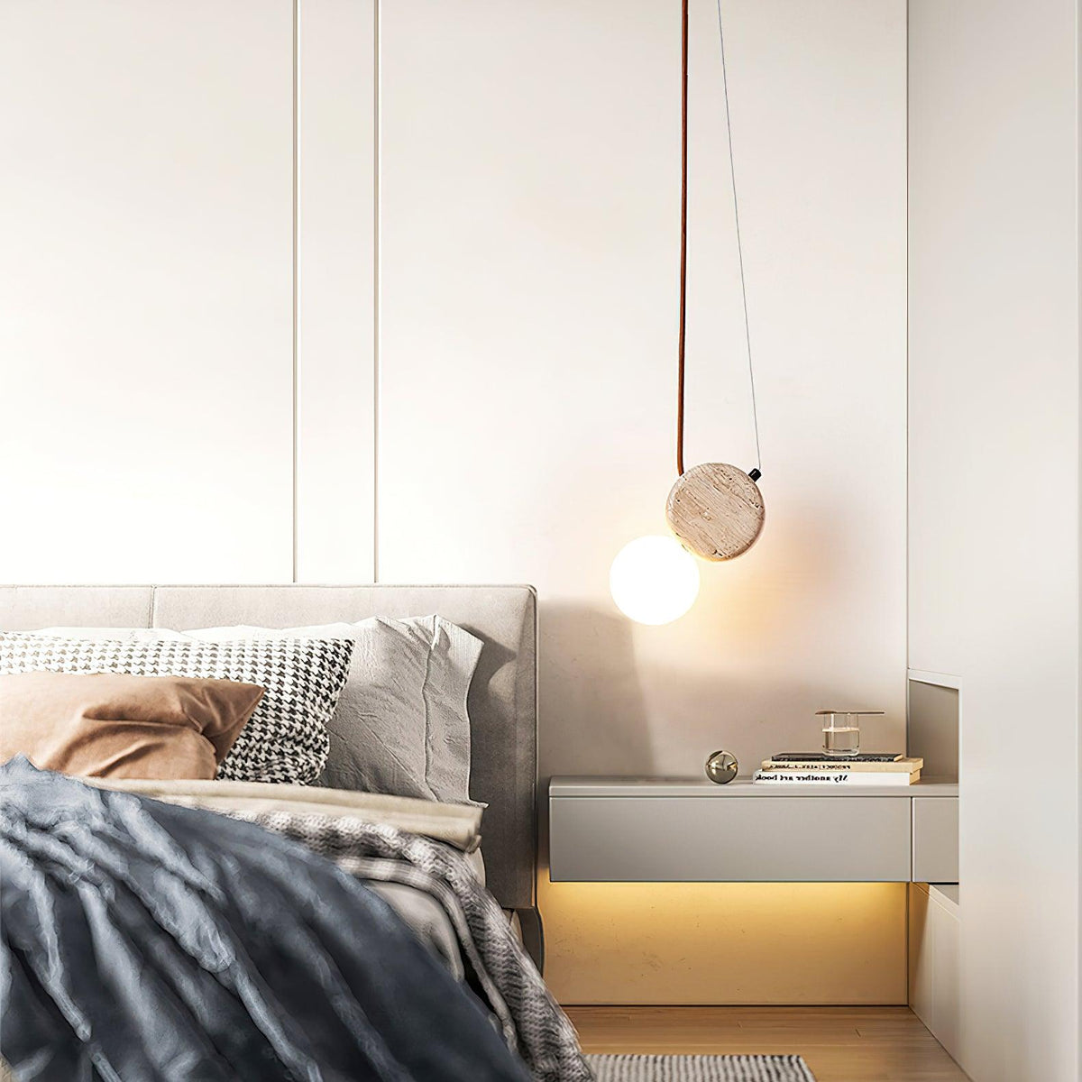 Tranquil Glow Minimalist Travertine Pendant Light