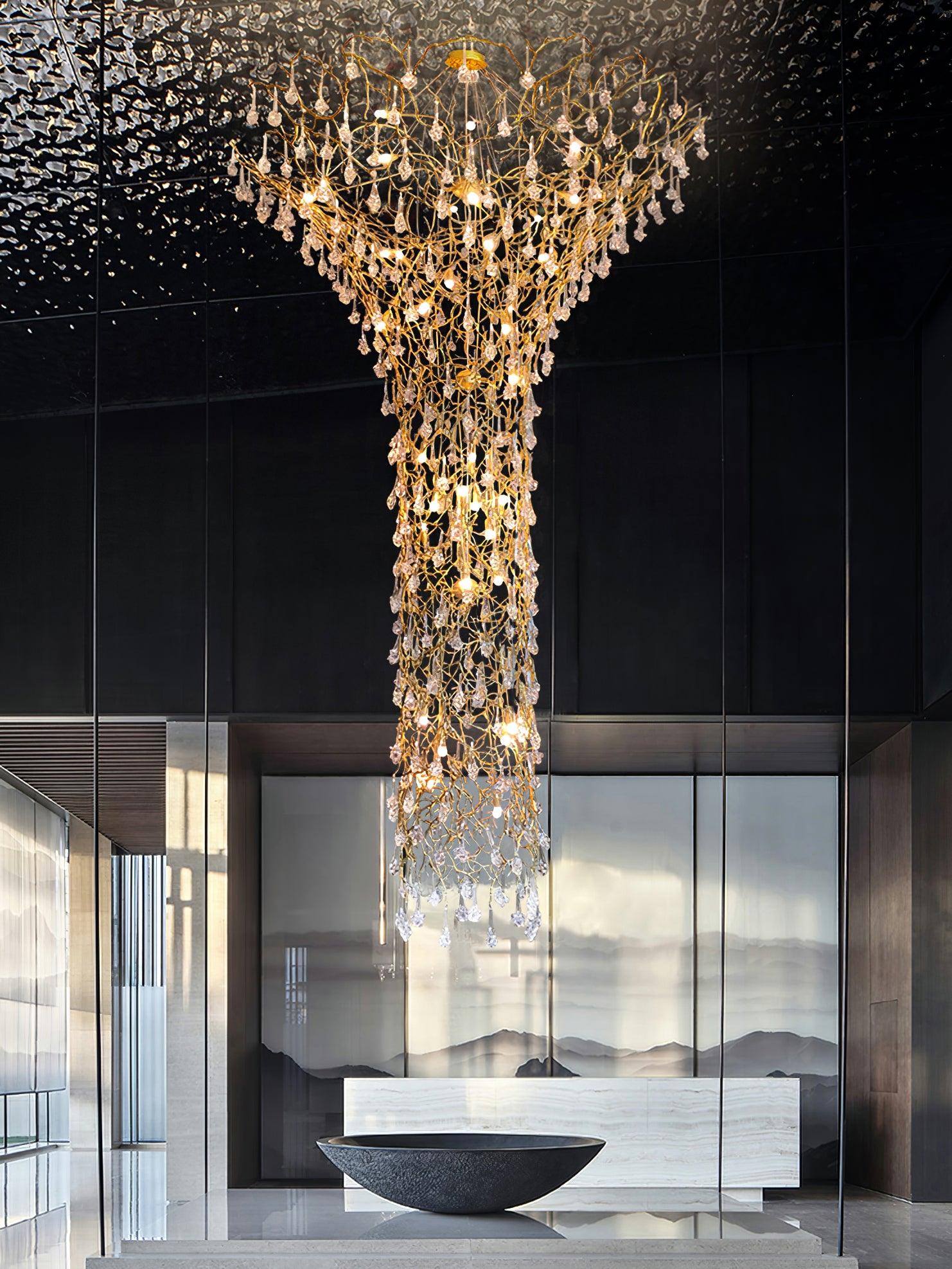 Abeleisa Tree Branch Staircase Brass Crystal Chandelier - Lamp Outdoor