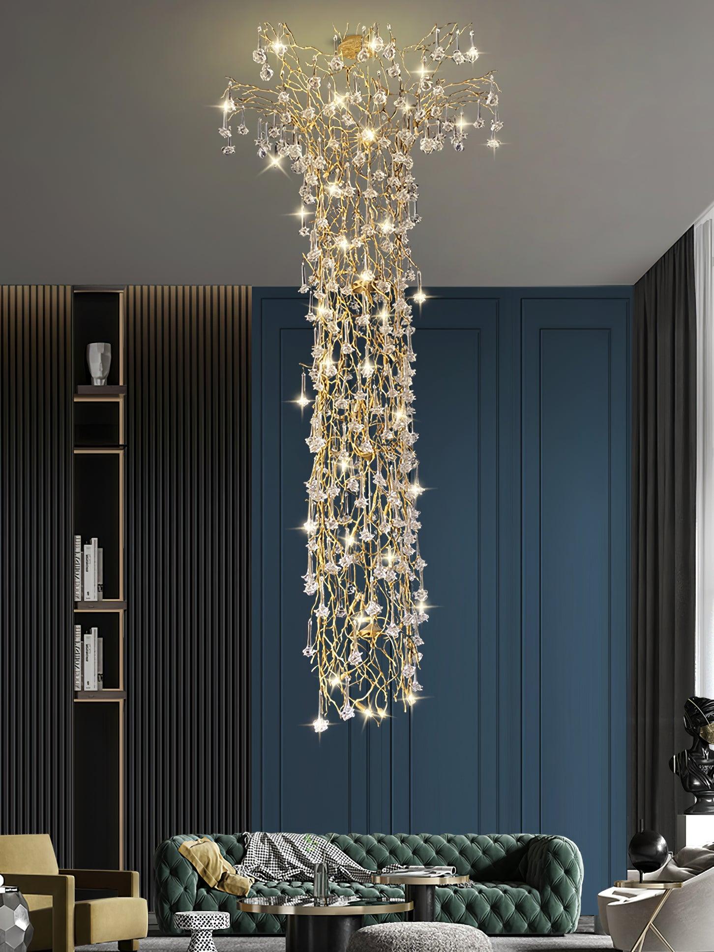 Abeleisa Tree Branch Staircase Brass Crystal Chandelier - Lamp Outdoor