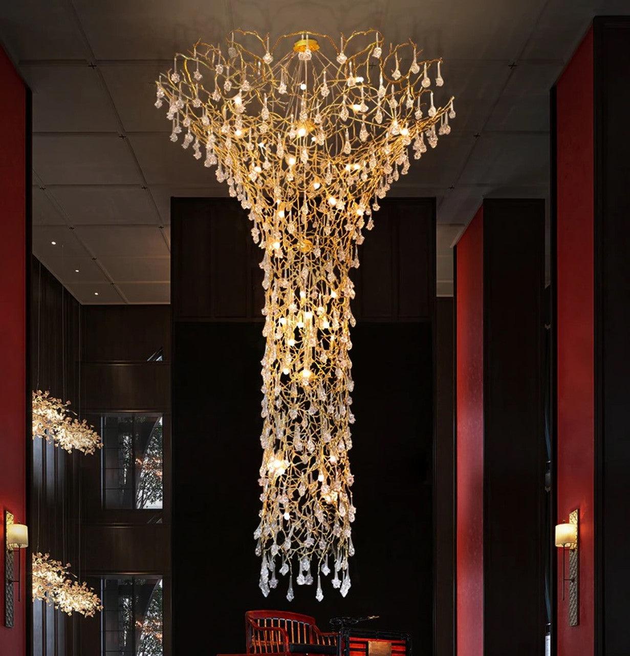 Abeleisa Tree Branch Staircase Brass Crystal Chandelier - Lamp Outdoor