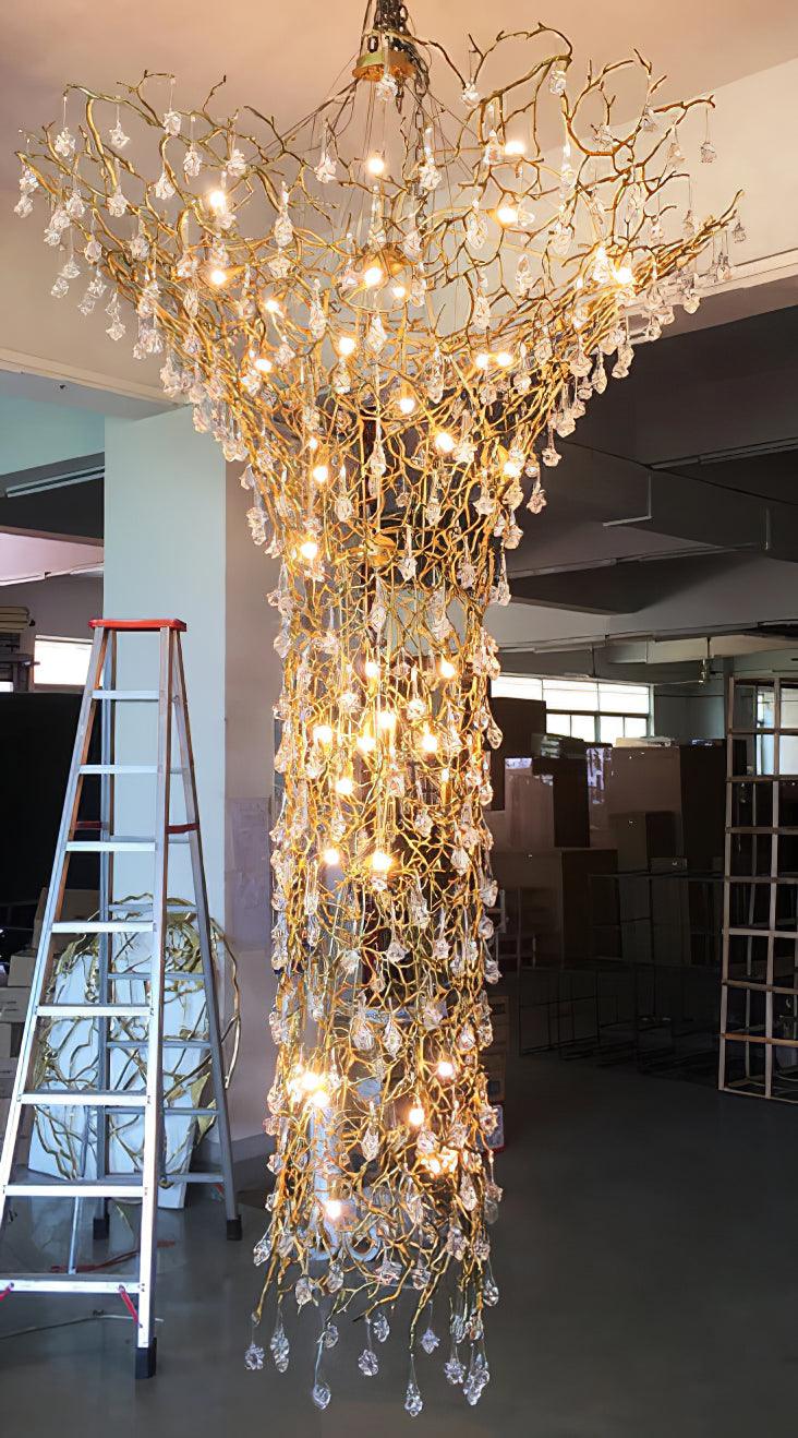 Abeleisa Tree Branch Staircase Brass Crystal Chandelier - Lamp Outdoor