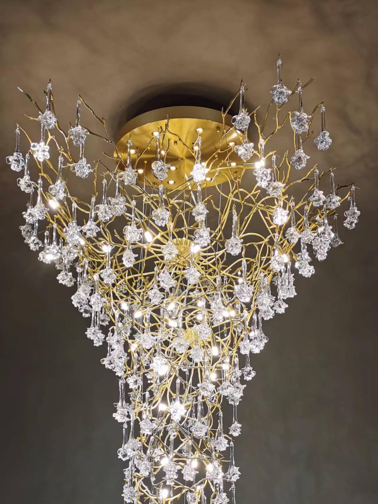 Abeleisa Tree Branch Staircase Brass Crystal Chandelier - Lamp Outdoor