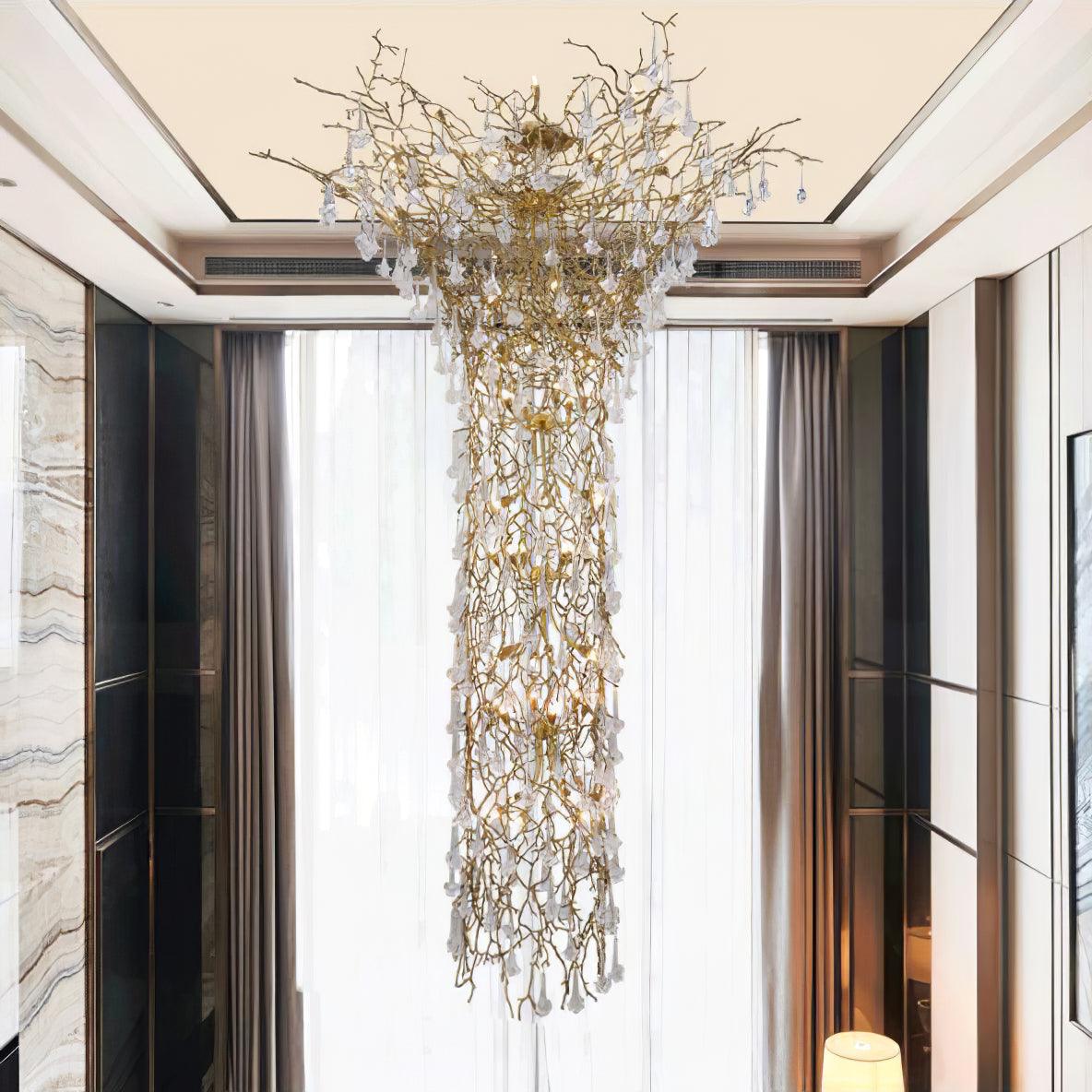Abeleisa Tree Branch Staircase Brass Crystal Chandelier - Lamp Outdoor