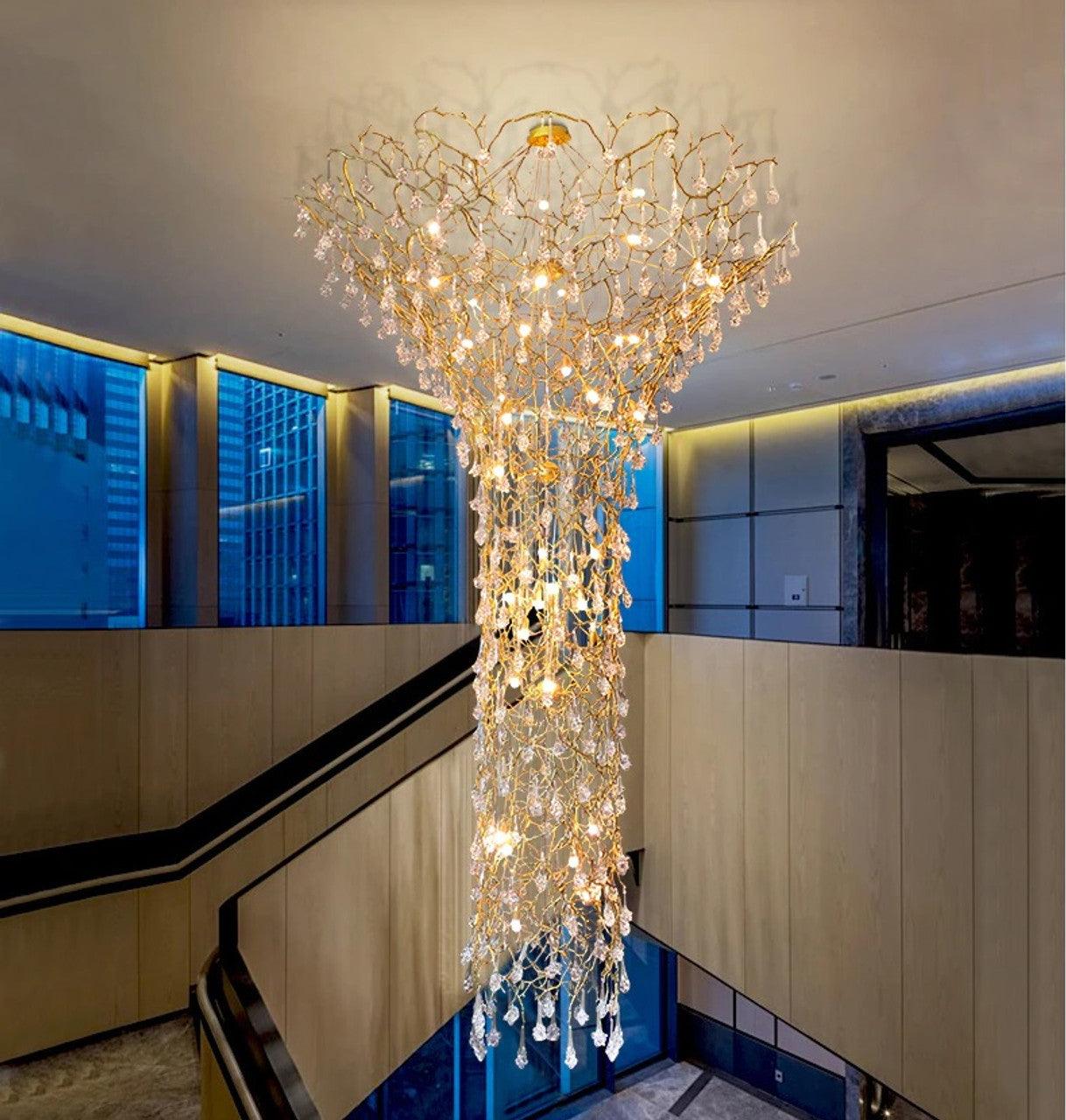 Abeleisa Tree Branch Staircase Brass Crystal Chandelier - Lamp Outdoor