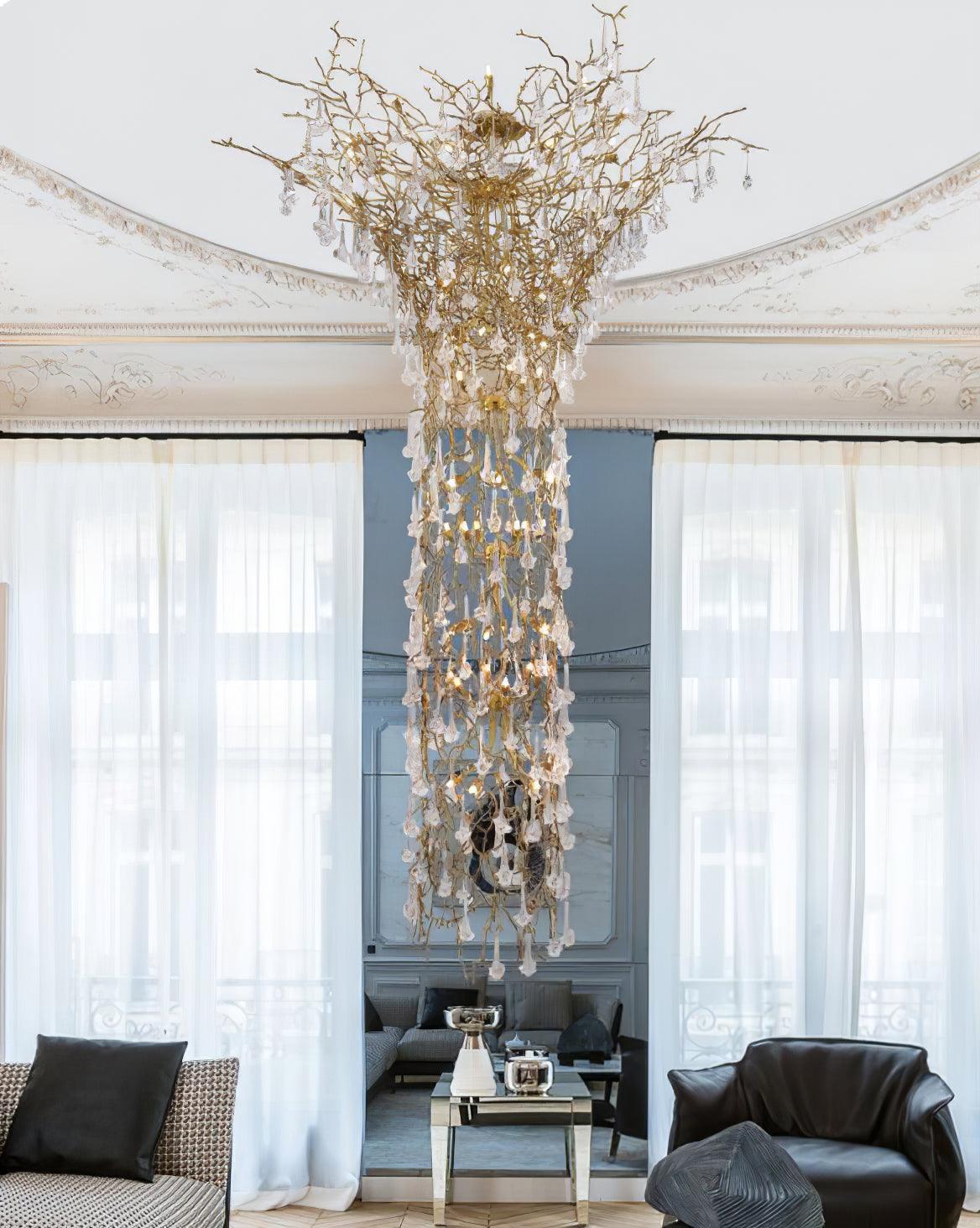 Abeleisa Tree Branch Staircase Brass Crystal Chandelier - Lamp Outdoor