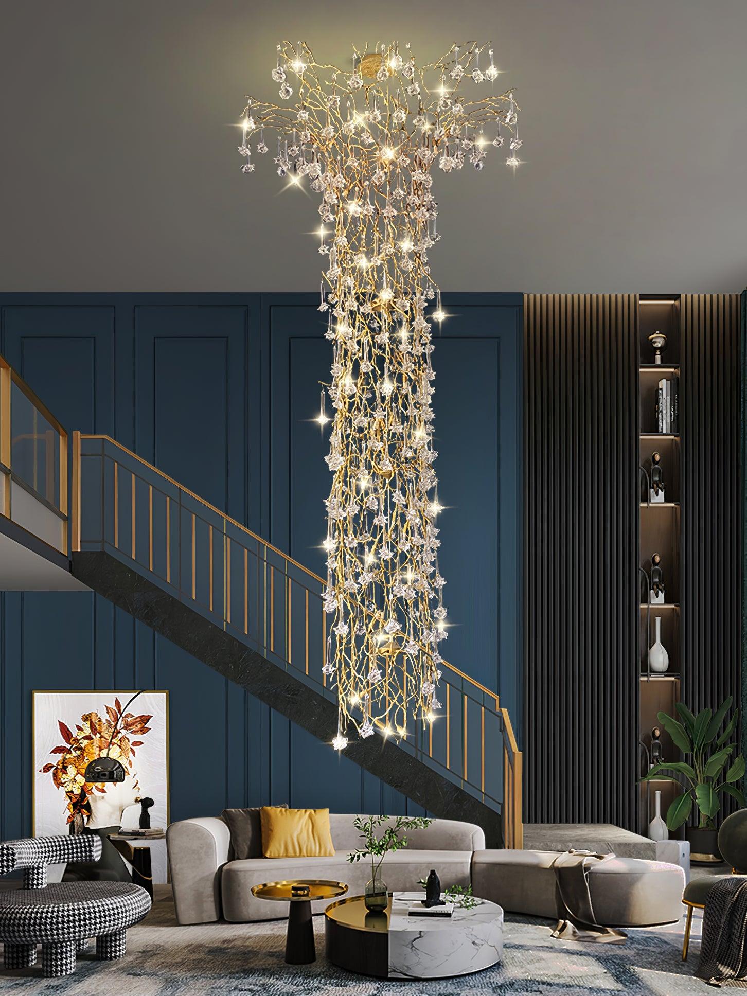 Abeleisa Tree Branch Staircase Brass Crystal Chandelier - Lamp Outdoor