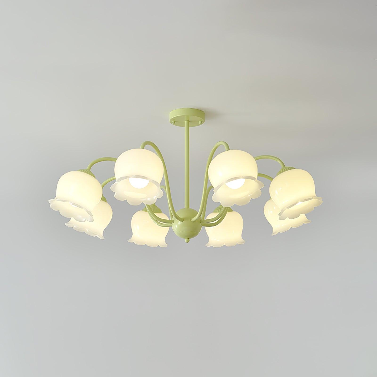 Lustra Trumpet Chandelier Floral Pastel Glass Petals - Lamp Outdoor