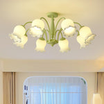 Lustra Trumpet Chandelier Floral Pastel Glass Petals - Lamp Outdoor