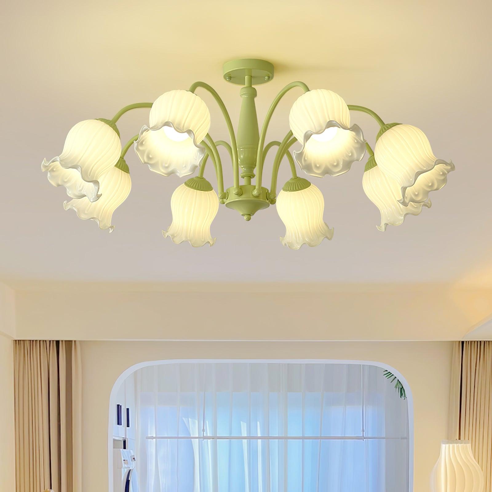 Lustra Trumpet Chandelier Floral Pastel Glass Petals - Lamp Outdoor