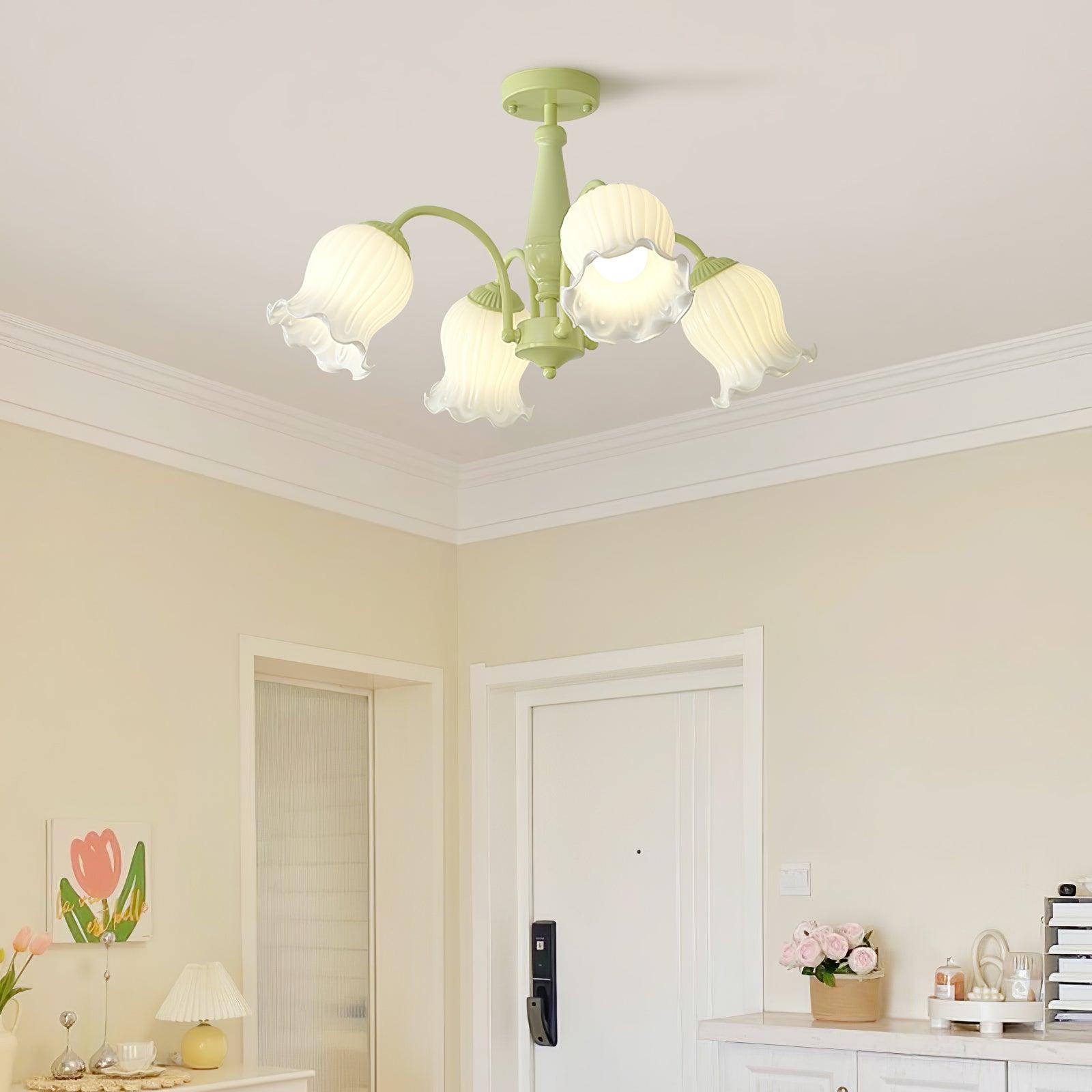 Lustra Trumpet Chandelier Floral Pastel Glass Petals - Lamp Outdoor