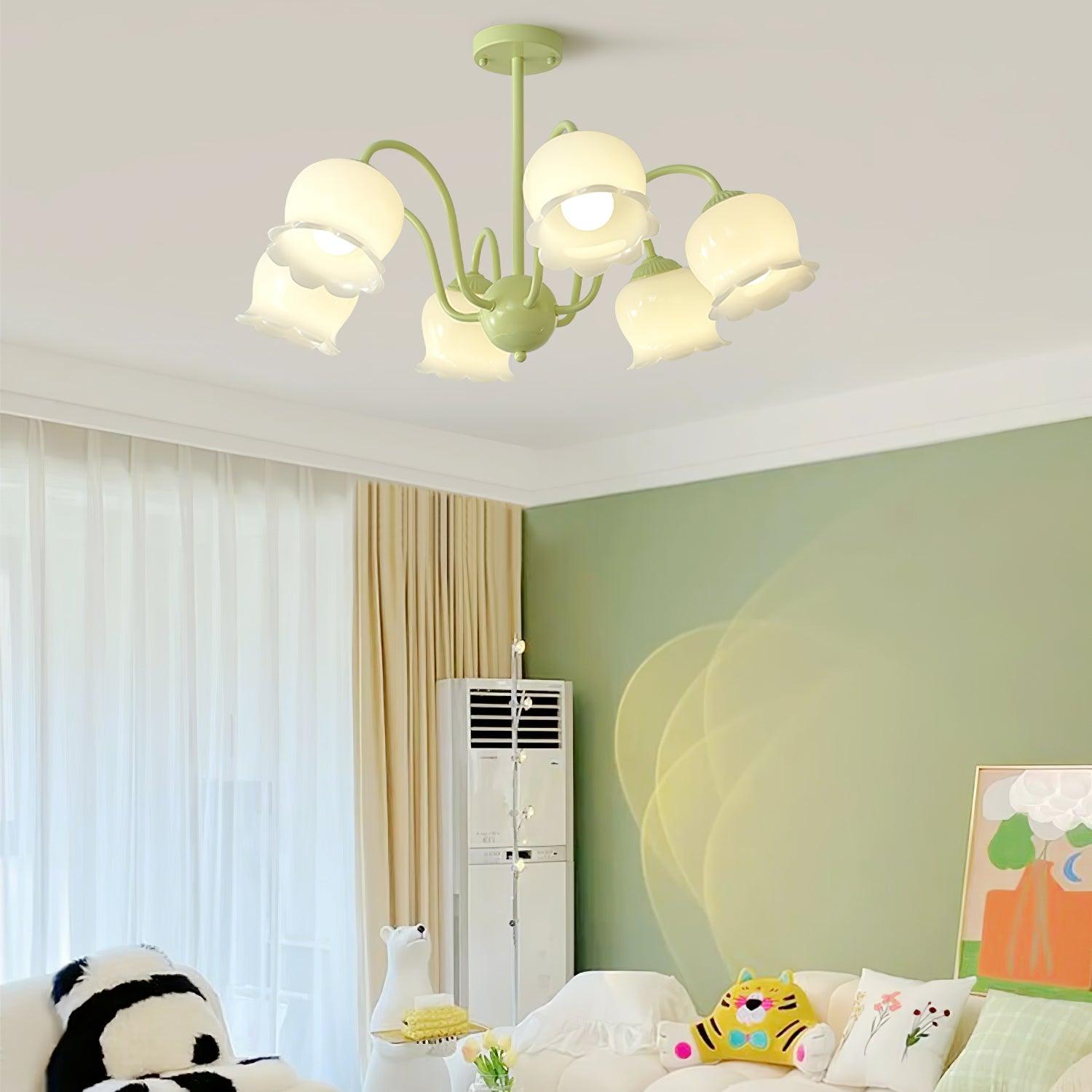 Lustra Trumpet Chandelier Floral Pastel Glass Petals - Lamp Outdoor