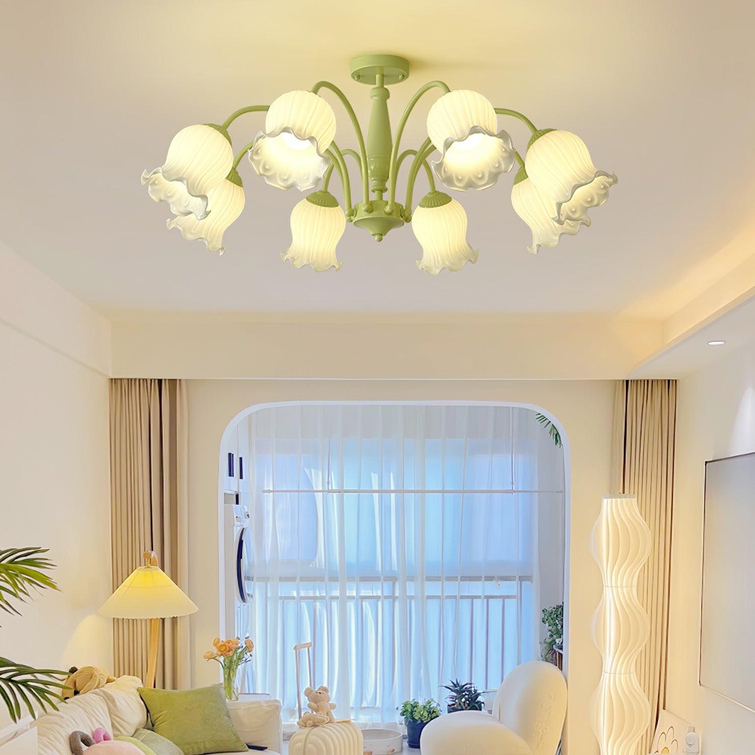 Lustra Trumpet Chandelier Floral Pastel Glass Petals - Lamp Outdoor