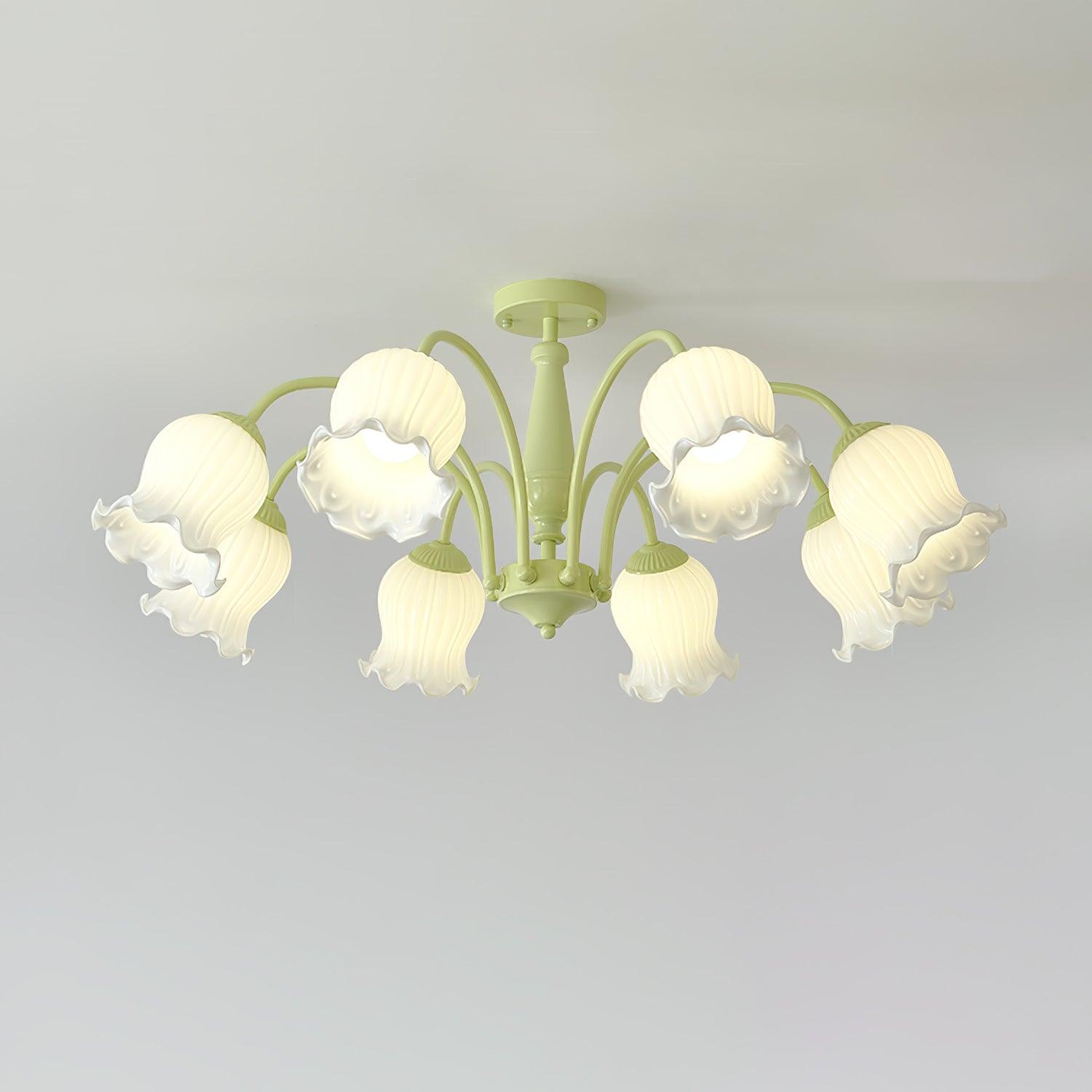 Lustra Trumpet Chandelier Floral Pastel Glass Petals - Lamp Outdoor