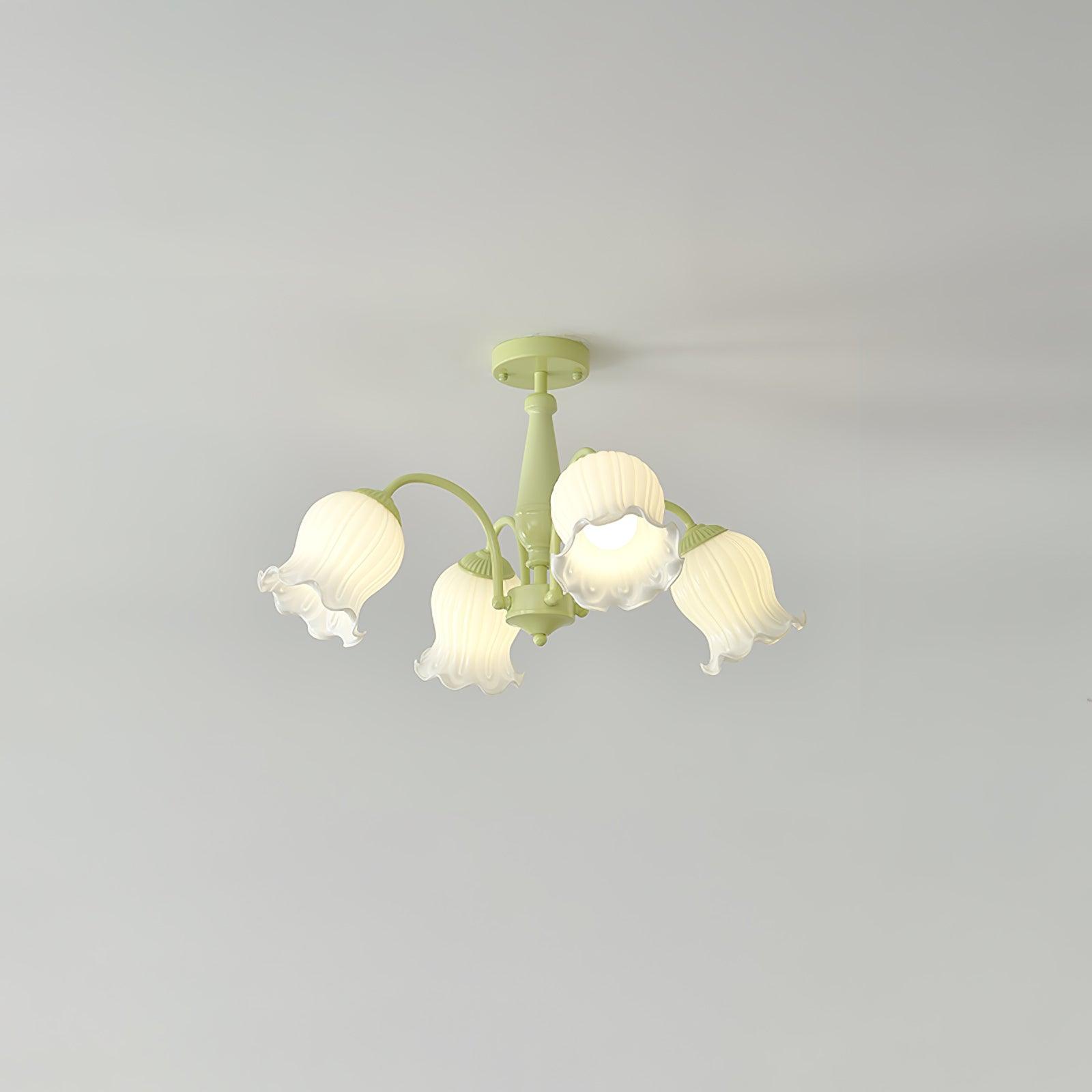 Lustra Trumpet Chandelier Floral Pastel Glass Petals - Lamp Outdoor