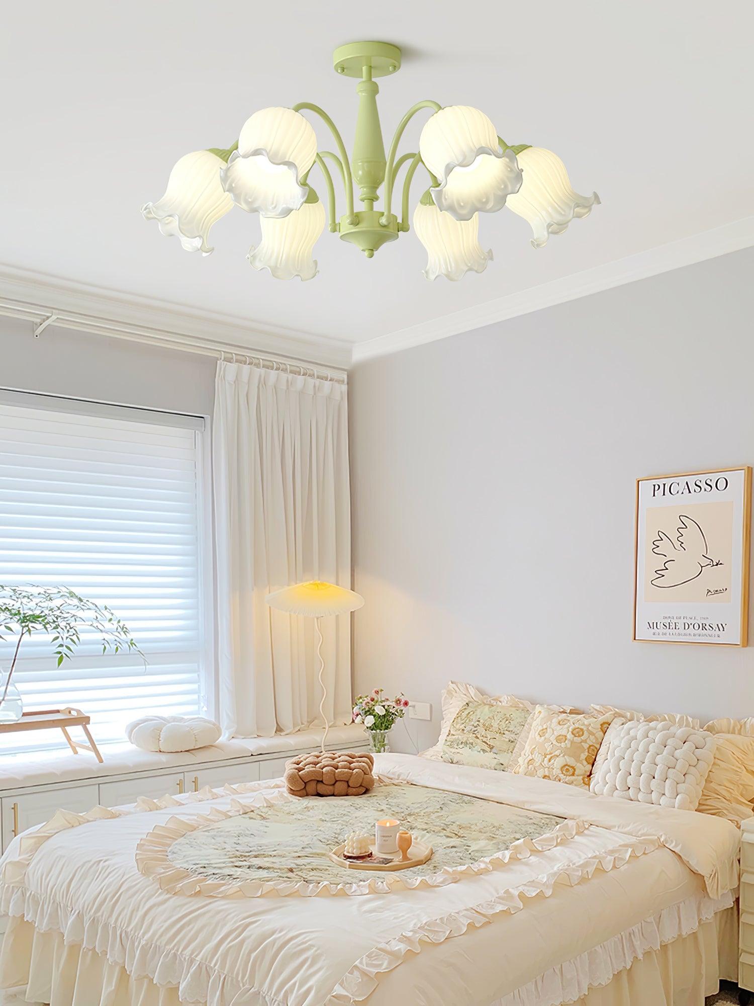 Lustra Trumpet Chandelier Floral Pastel Glass Petals - Lamp Outdoor