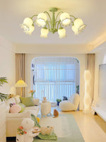 Lustra Trumpet Chandelier Floral Pastel Glass Petals - Lamp Outdoor