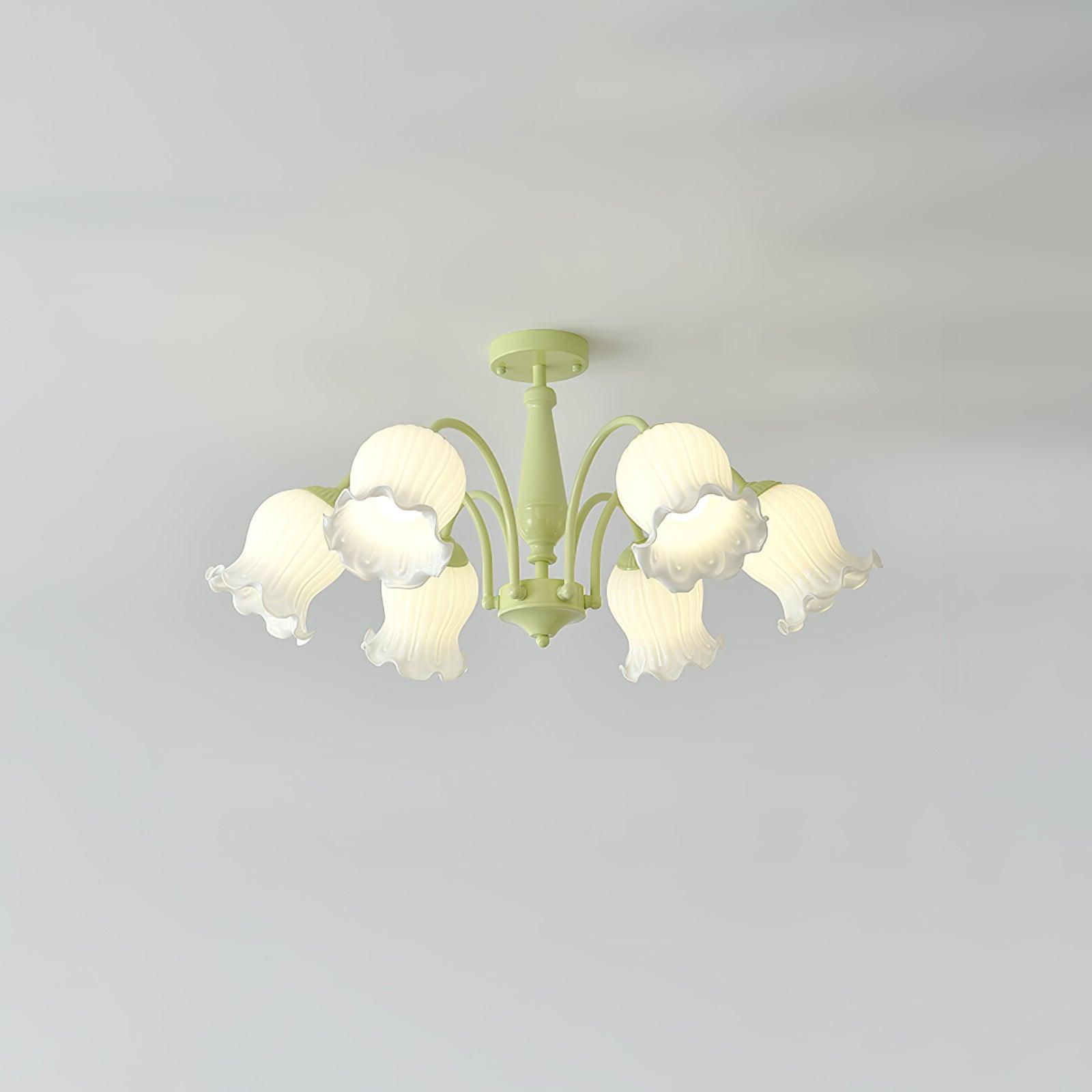 Lustra Trumpet Chandelier Floral Pastel Glass Petals - Lamp Outdoor