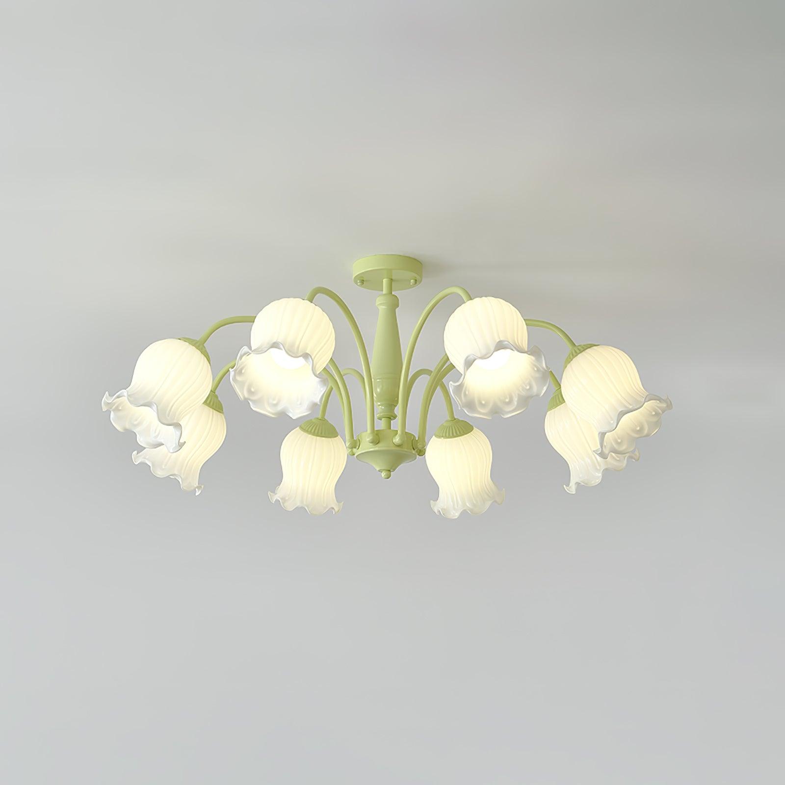 Lustra Trumpet Chandelier Floral Pastel Glass Petals - Lamp Outdoor