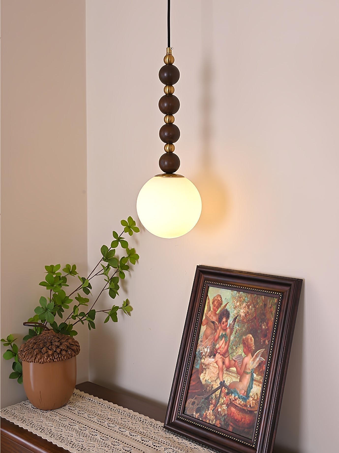 Vertical Walnut Balls Pendant Lamp - Lamp Outdoor