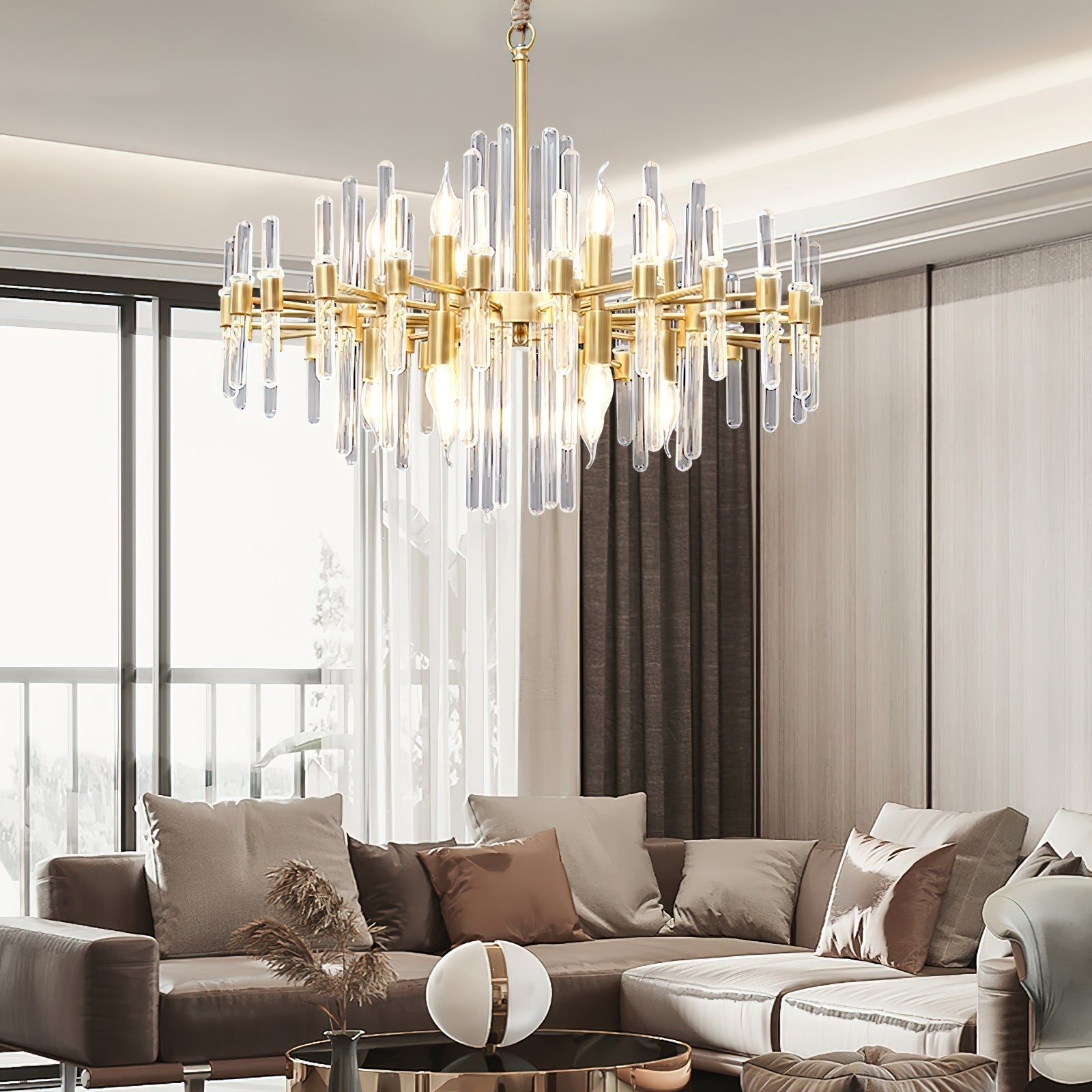 Solara Chandelier Antique Brass Starburst - Letslighting