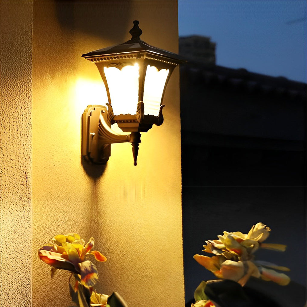 Vintage Striped Glass LED Waterproof Black Retro Solar Wall Lights - Lamp Outdoor