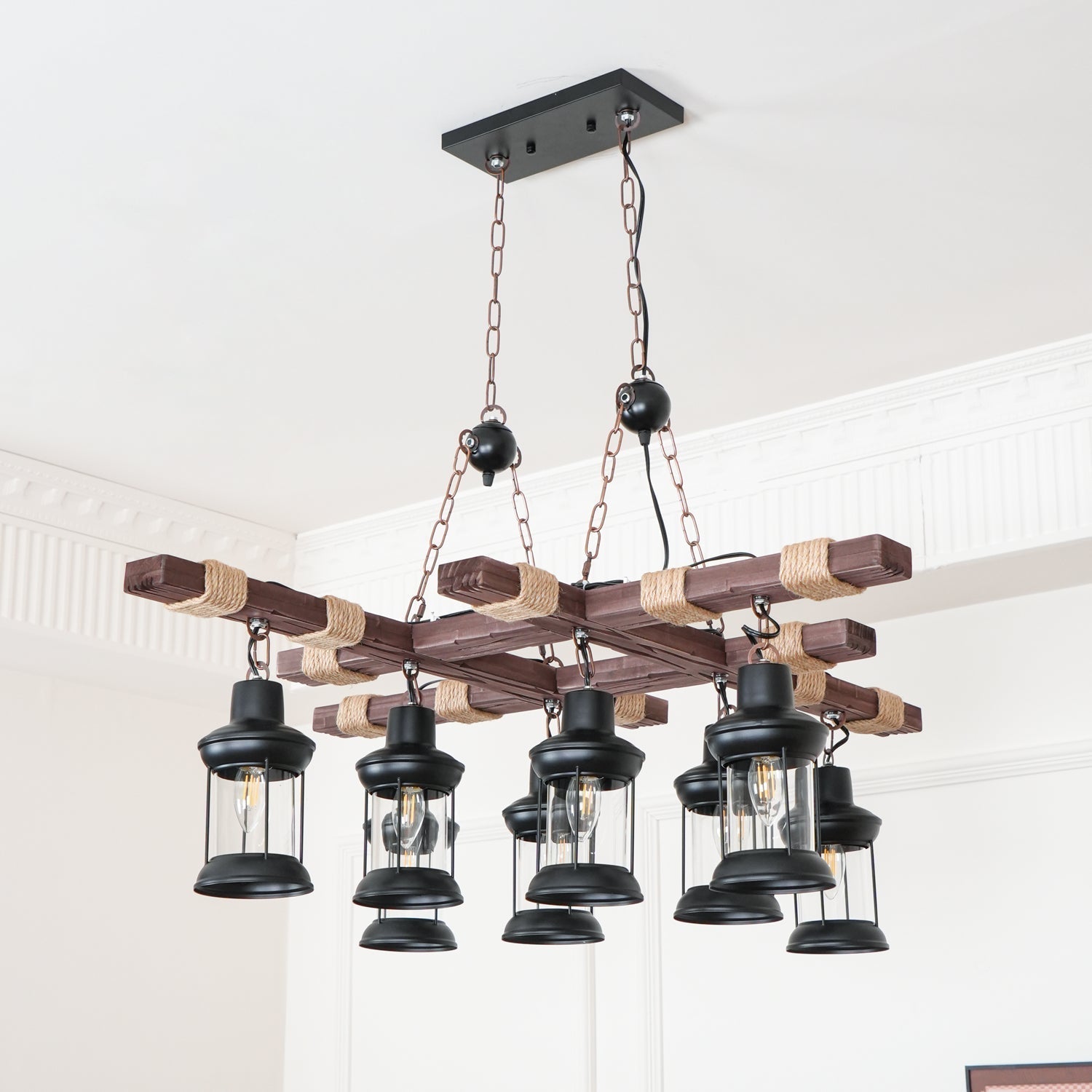 Vintage Wood Glass Chandeliers - Lamp Outdoor