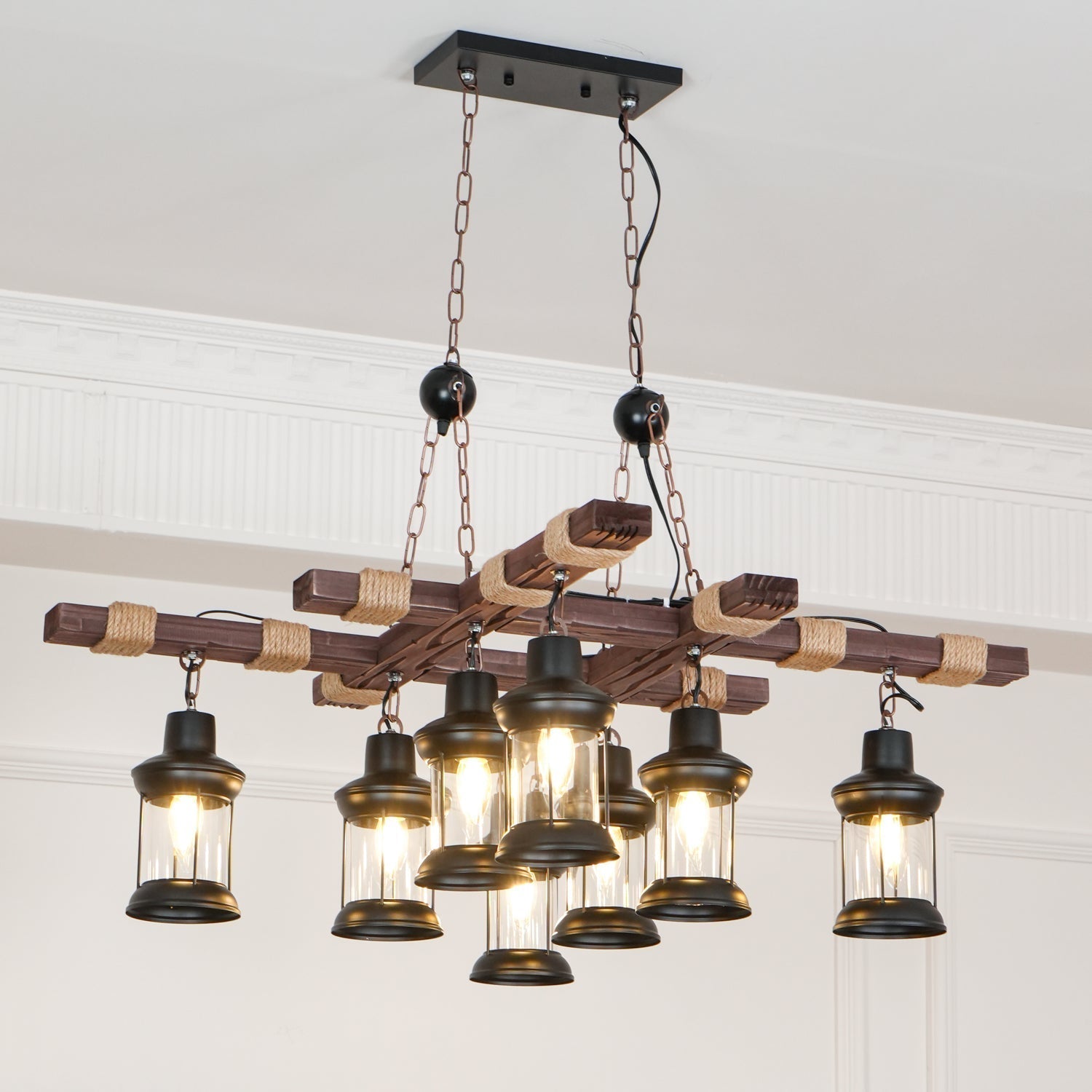 Vintage Wood Glass Chandeliers - Lamp Outdoor