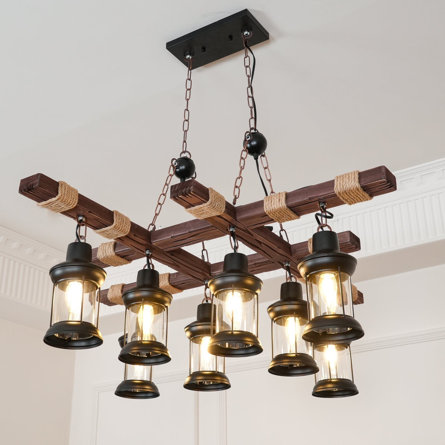 Vintage Wood Glass Chandeliers - Lamp Outdoor
