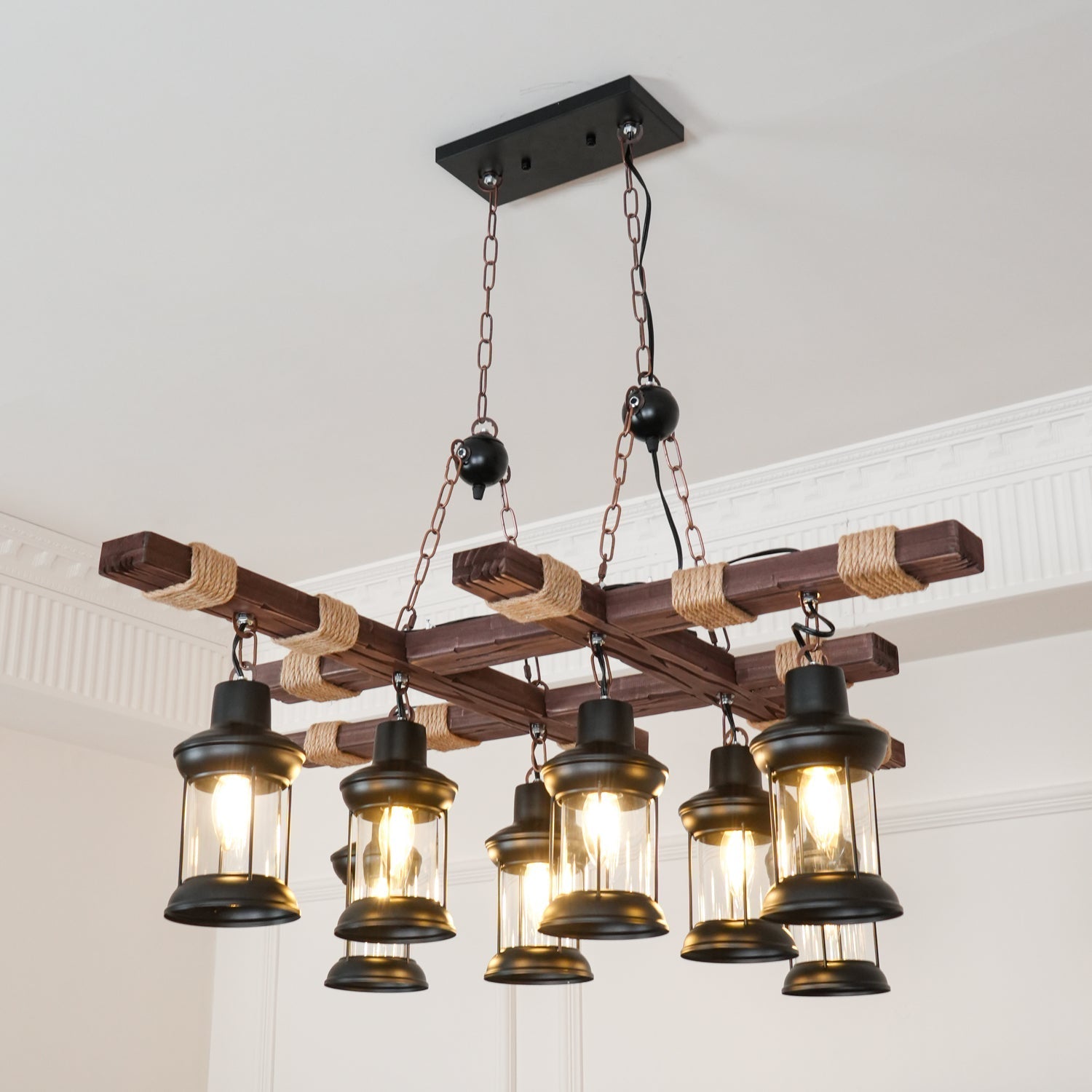 Vintage Wood Glass Chandeliers - Lamp Outdoor