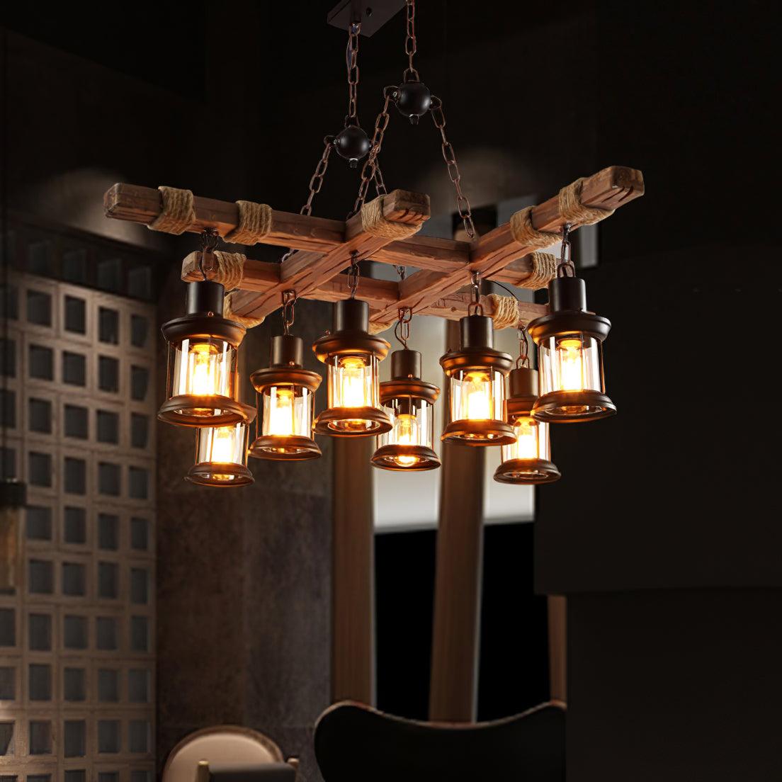 Vintage Wood Glass Chandeliers - Lamp Outdoor