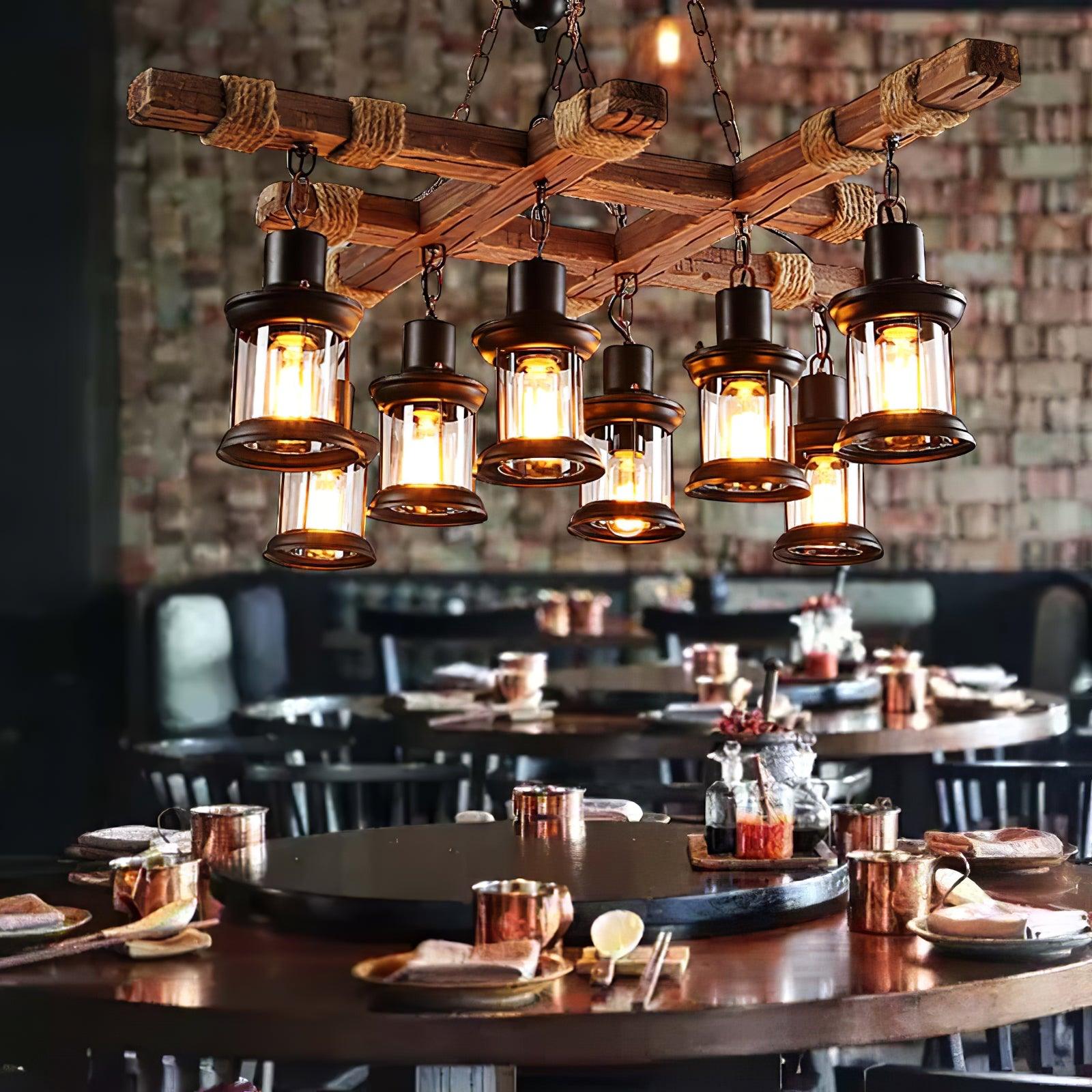 Vintage Wood Glass Chandeliers - Lamp Outdoor