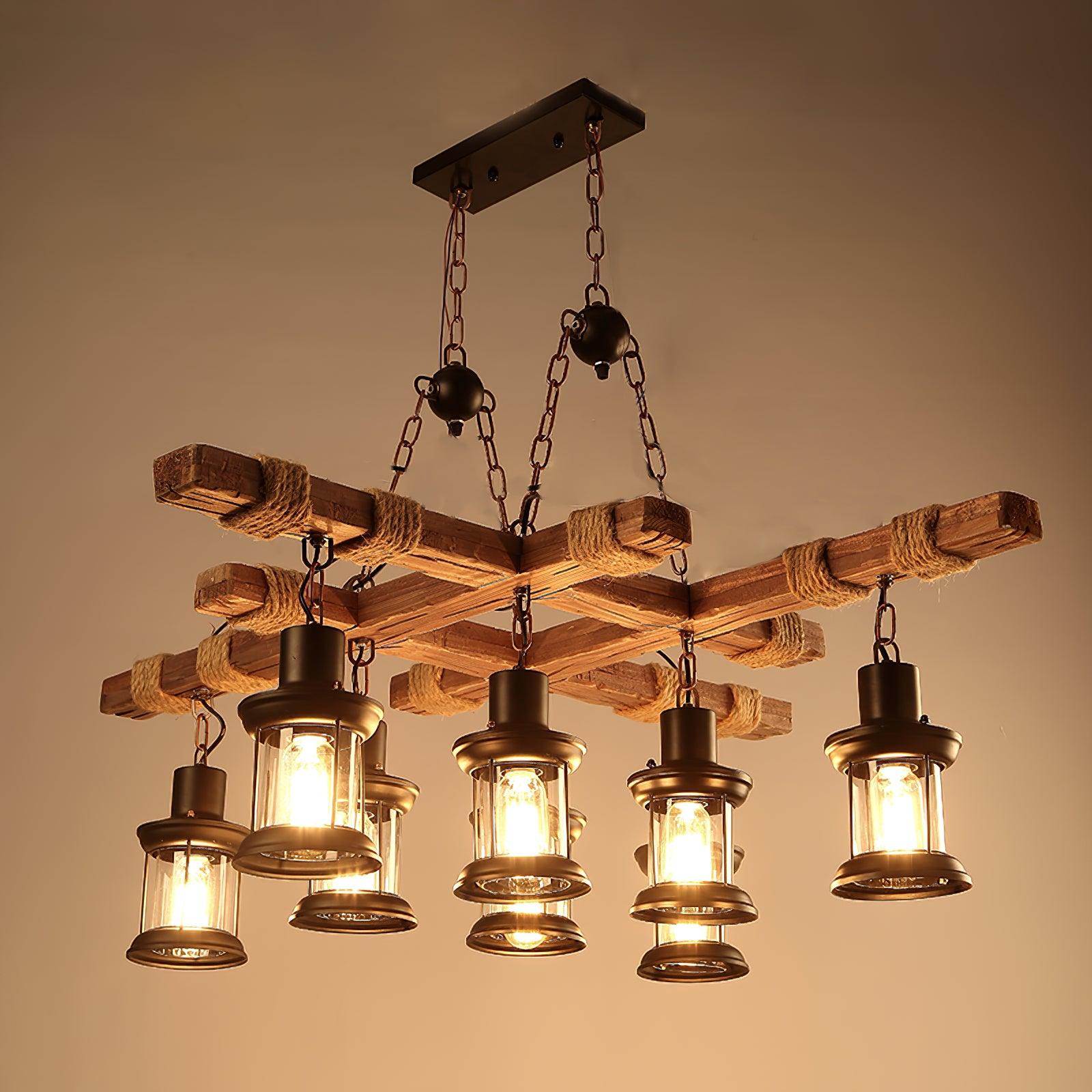 Vintage Wood Glass Chandeliers - Lamp Outdoor