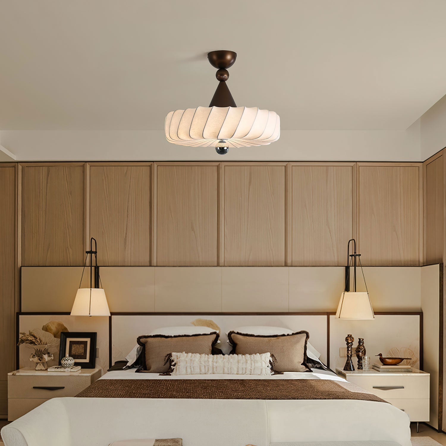 Zelore Swirl Fabric Bronze Pendant Light - Lamp Outdoor