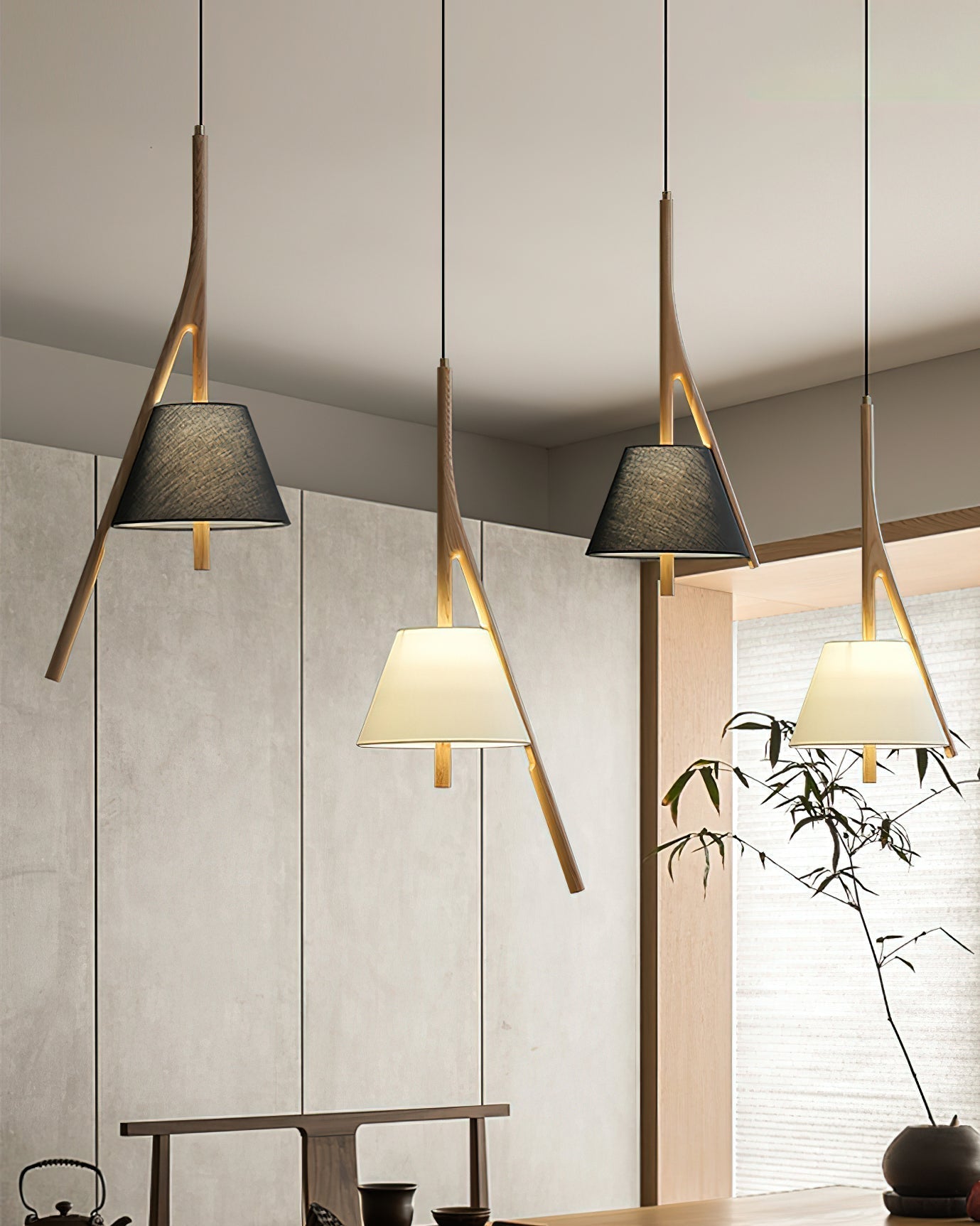 Zovenarae Triangular Wood Pendant Light - Lamp Outdoor