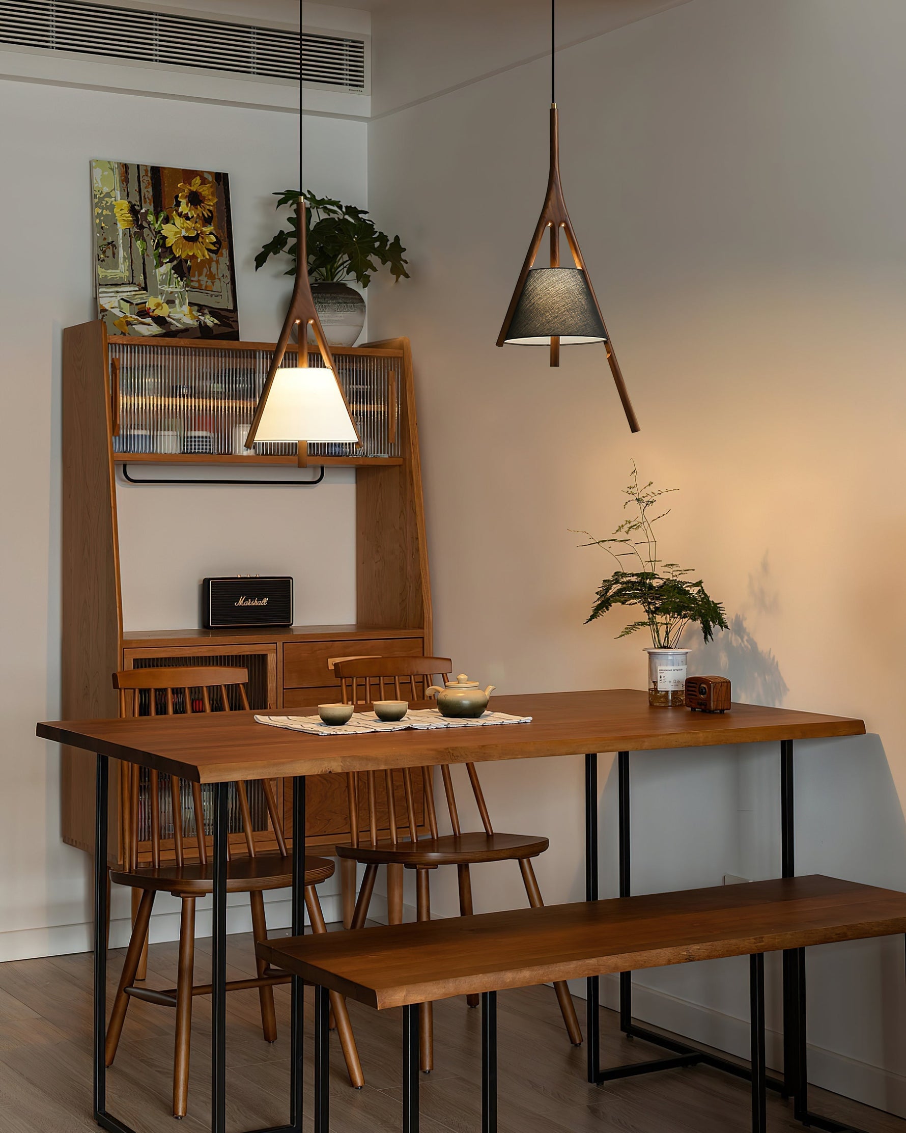 Zovenarae Triangular Wood Pendant Light - Lamp Outdoor
