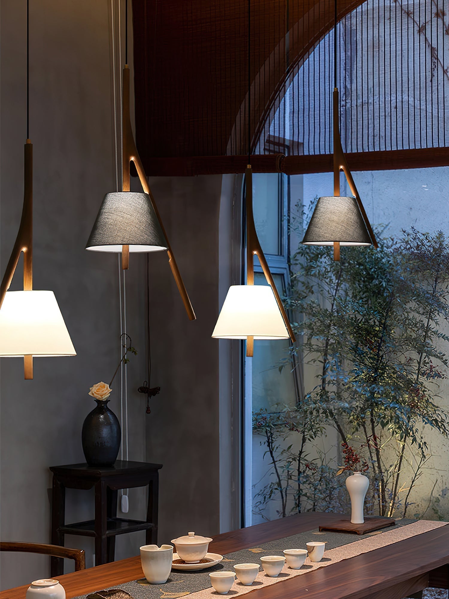 Zovenarae Triangular Wood Pendant Light - Lamp Outdoor