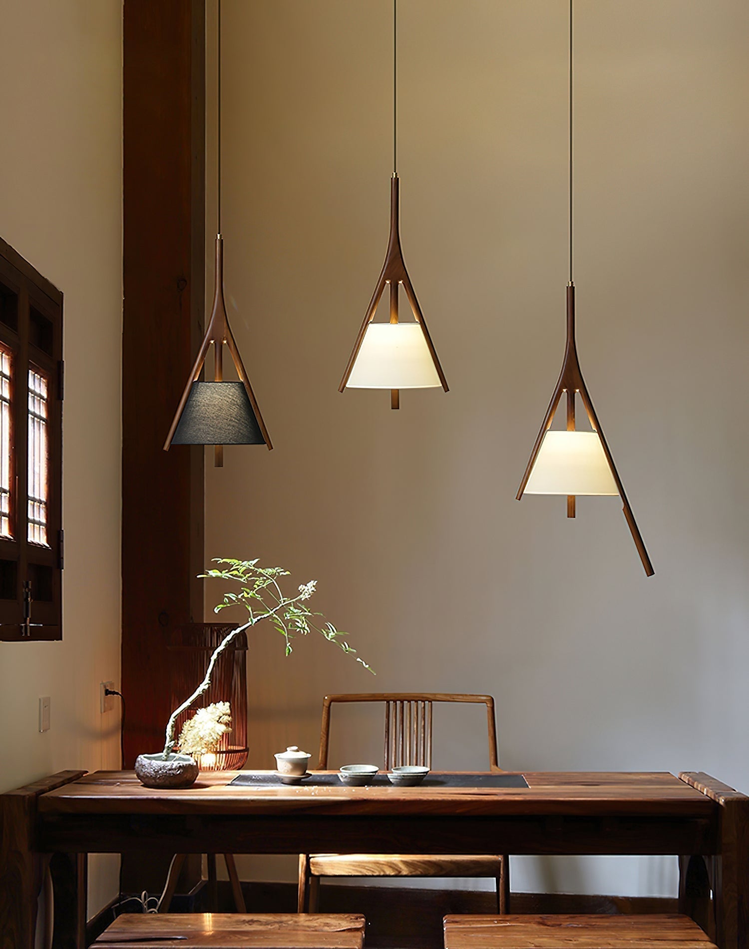 Zovenarae Triangular Wood Pendant Light - Lamp Outdoor