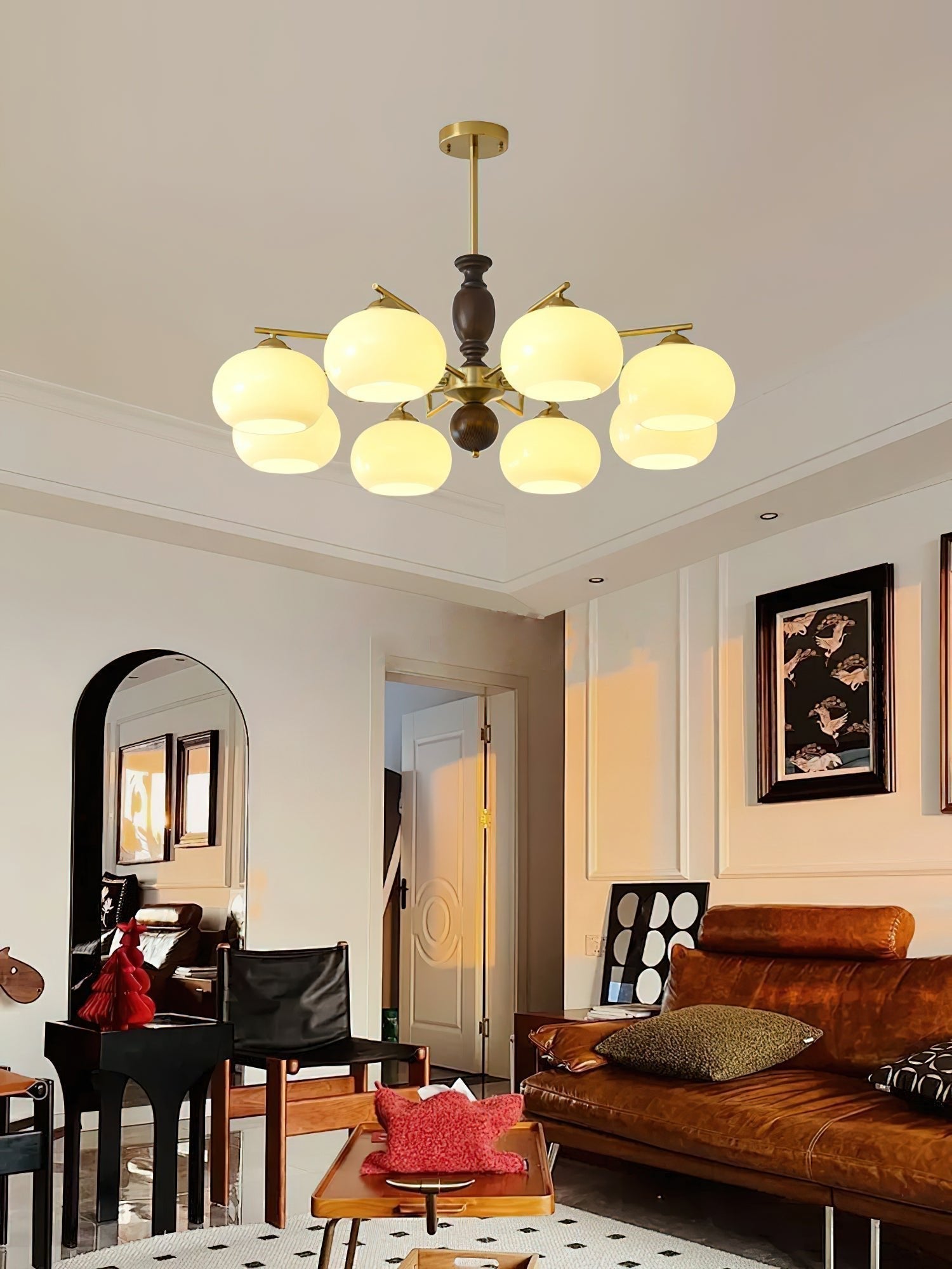 Aurora Chandelier Walnut Beige Orb - Lamp Outdoor