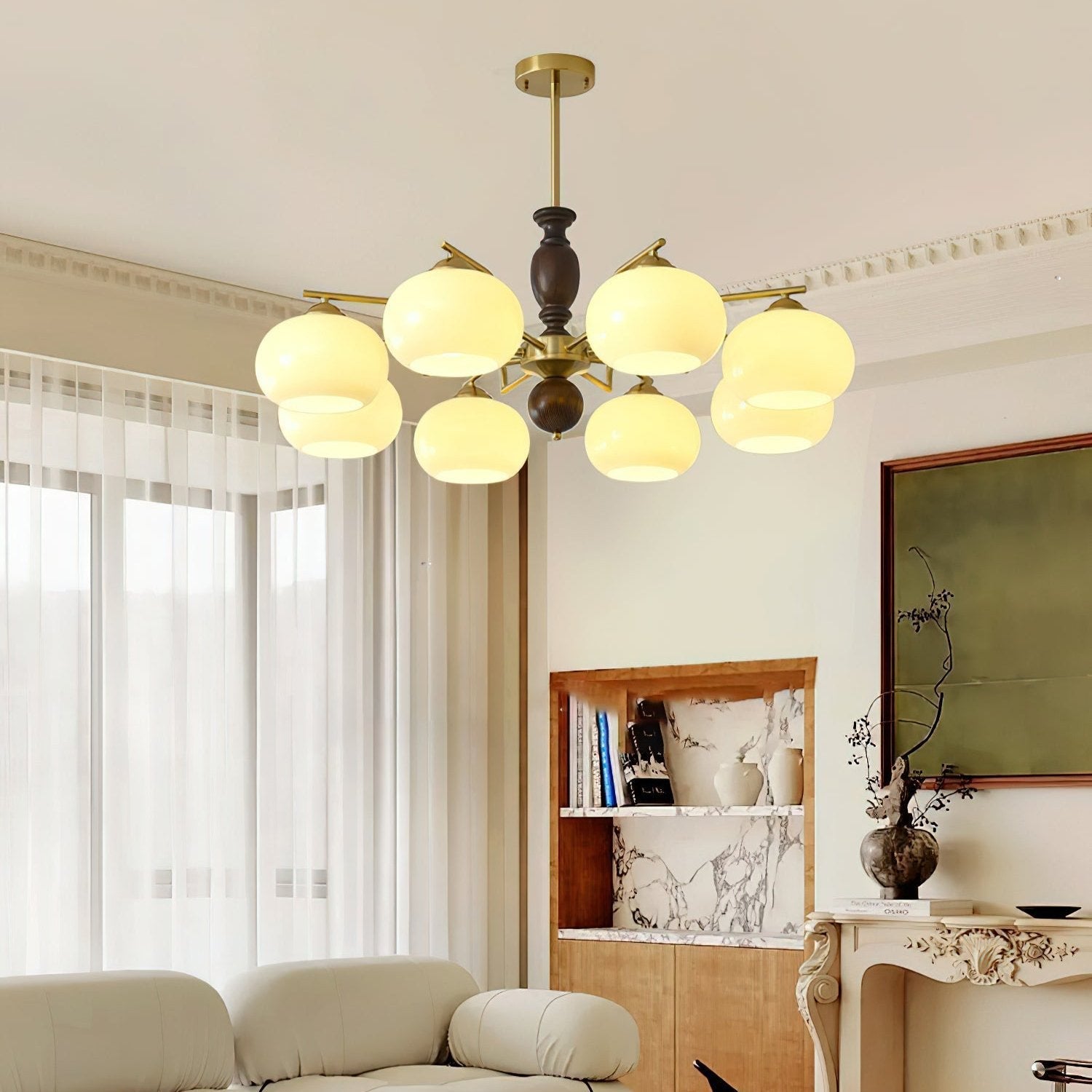 Aurora Chandelier Walnut Beige Orb - Lamp Outdoor