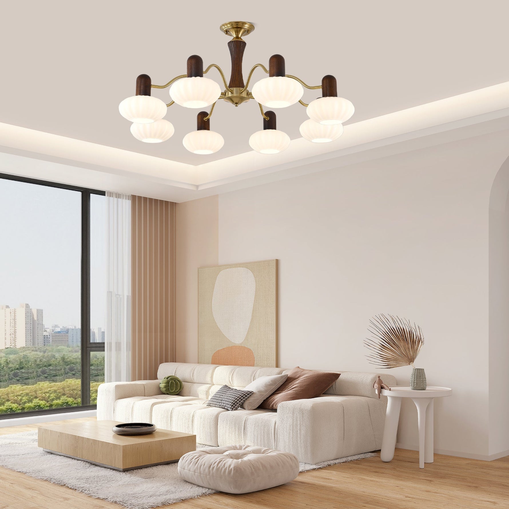 Aurora Chandelier Walnut Embrace White Finish - Lamp Outdoor