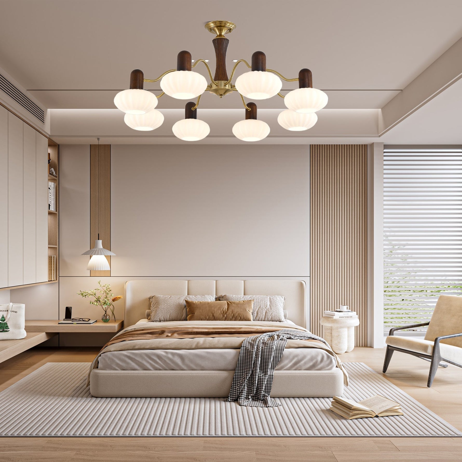 Aurora Chandelier Walnut Embrace White Finish - Lamp Outdoor