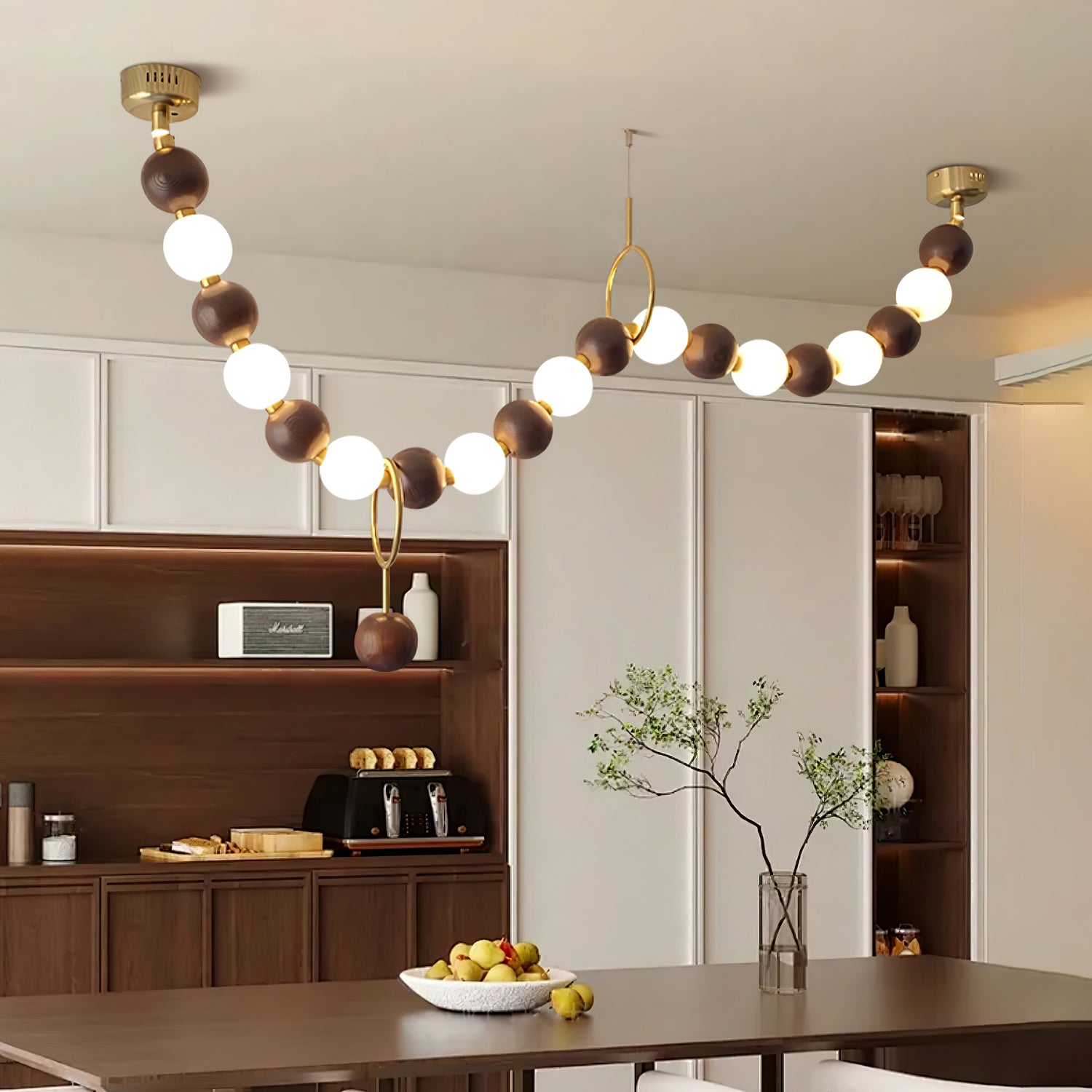 Aurora Chandelier Walnut Bead Necklace - Lamp Outdoor
