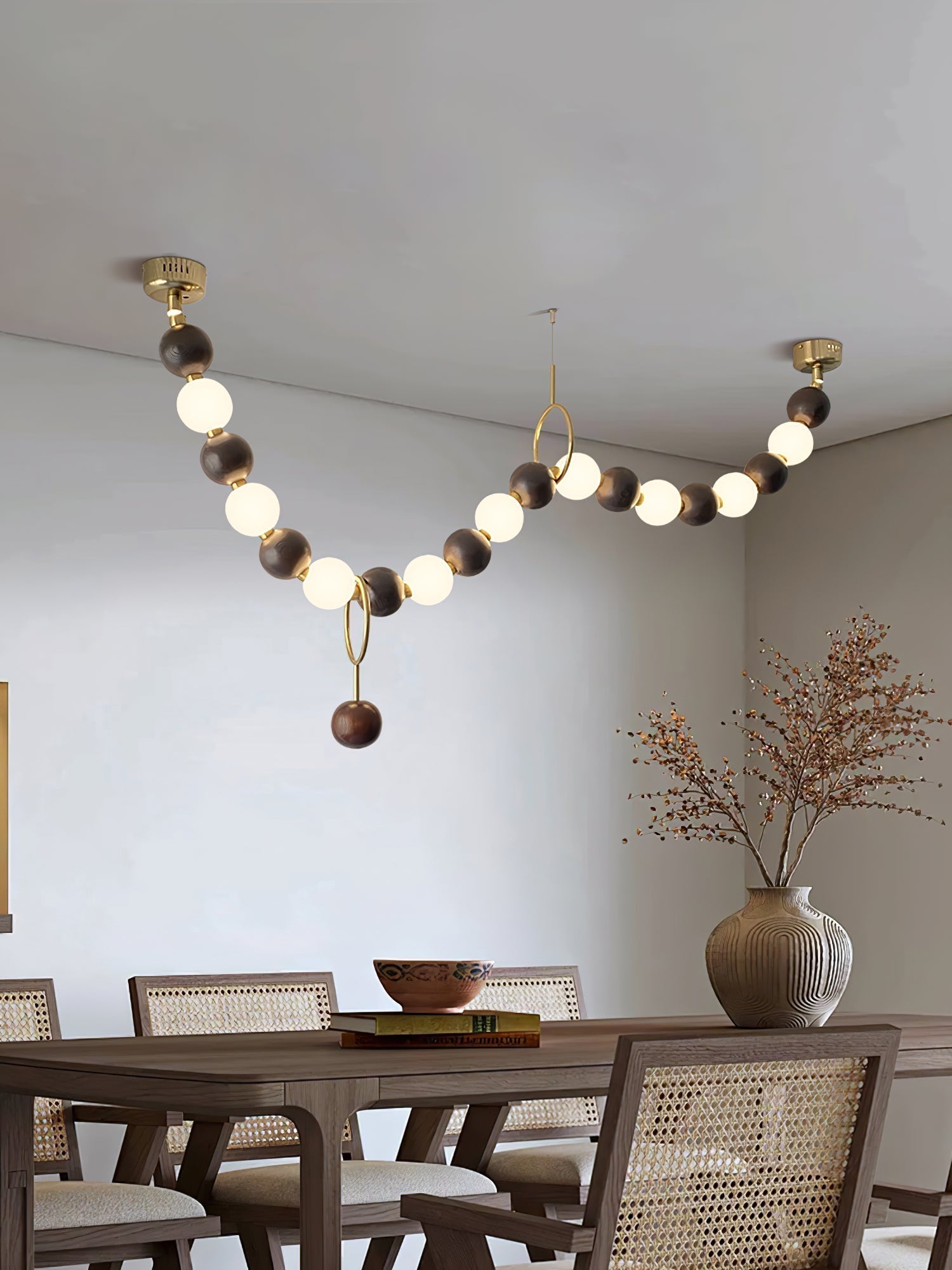 Aurora Chandelier Walnut Bead Necklace - Lamp Outdoor