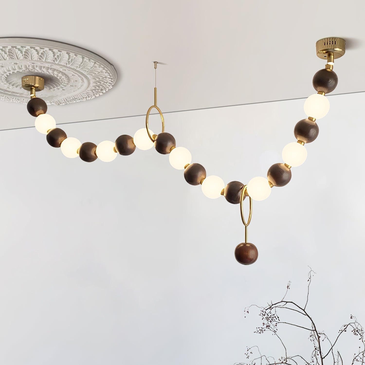 Aurora Chandelier Walnut Bead Necklace - Lamp Outdoor