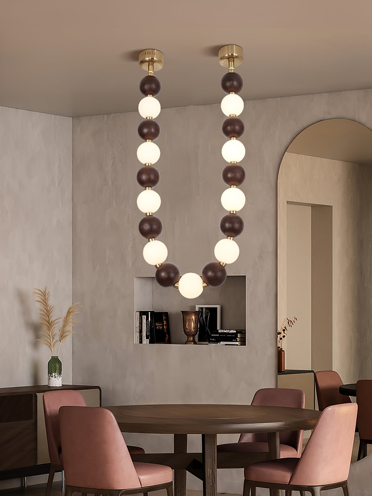 Aurora Chandelier Walnut Bead Necklace - Lamp Outdoor
