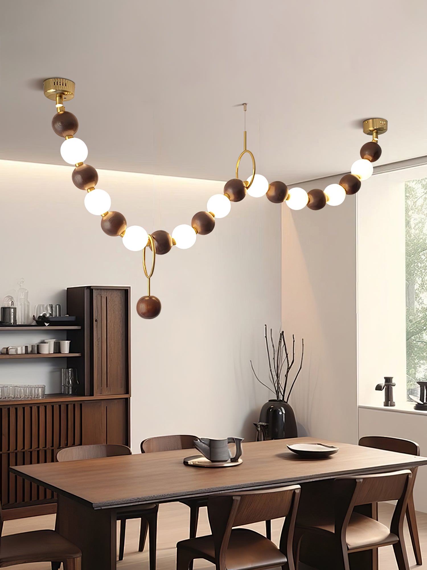 Aurora Chandelier Walnut Bead Necklace - Lamp Outdoor