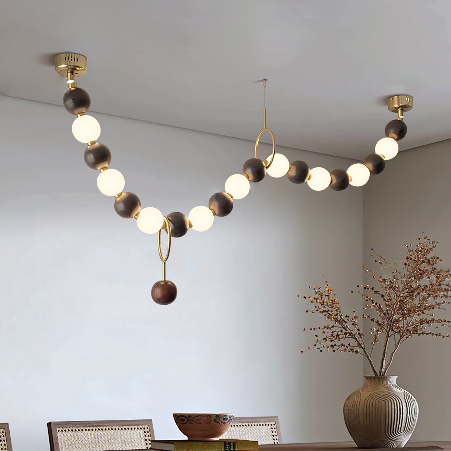 Aurora Chandelier Walnut Bead Necklace - Lamp Outdoor