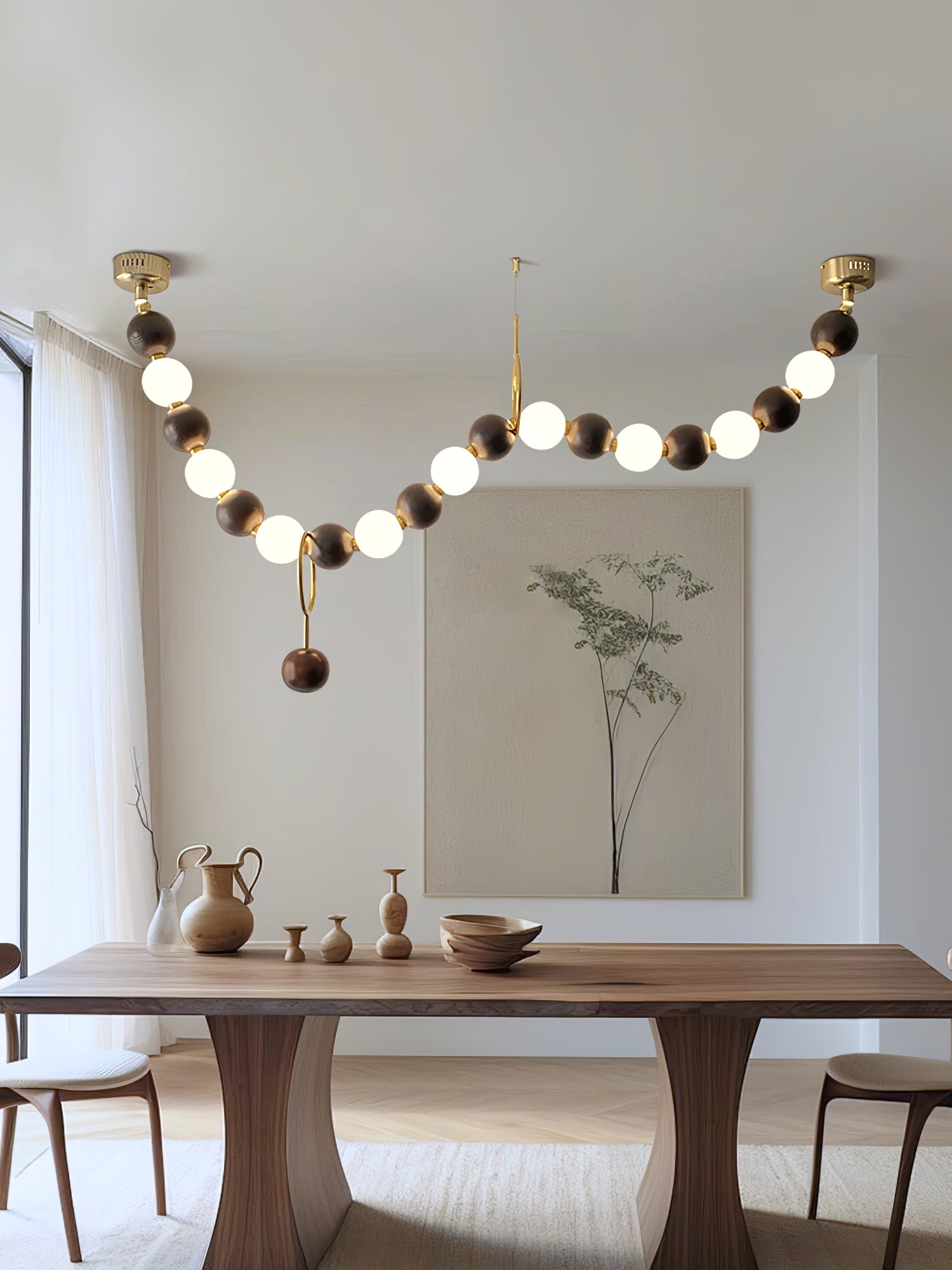 Aurora Chandelier Walnut Bead Necklace - Lamp Outdoor