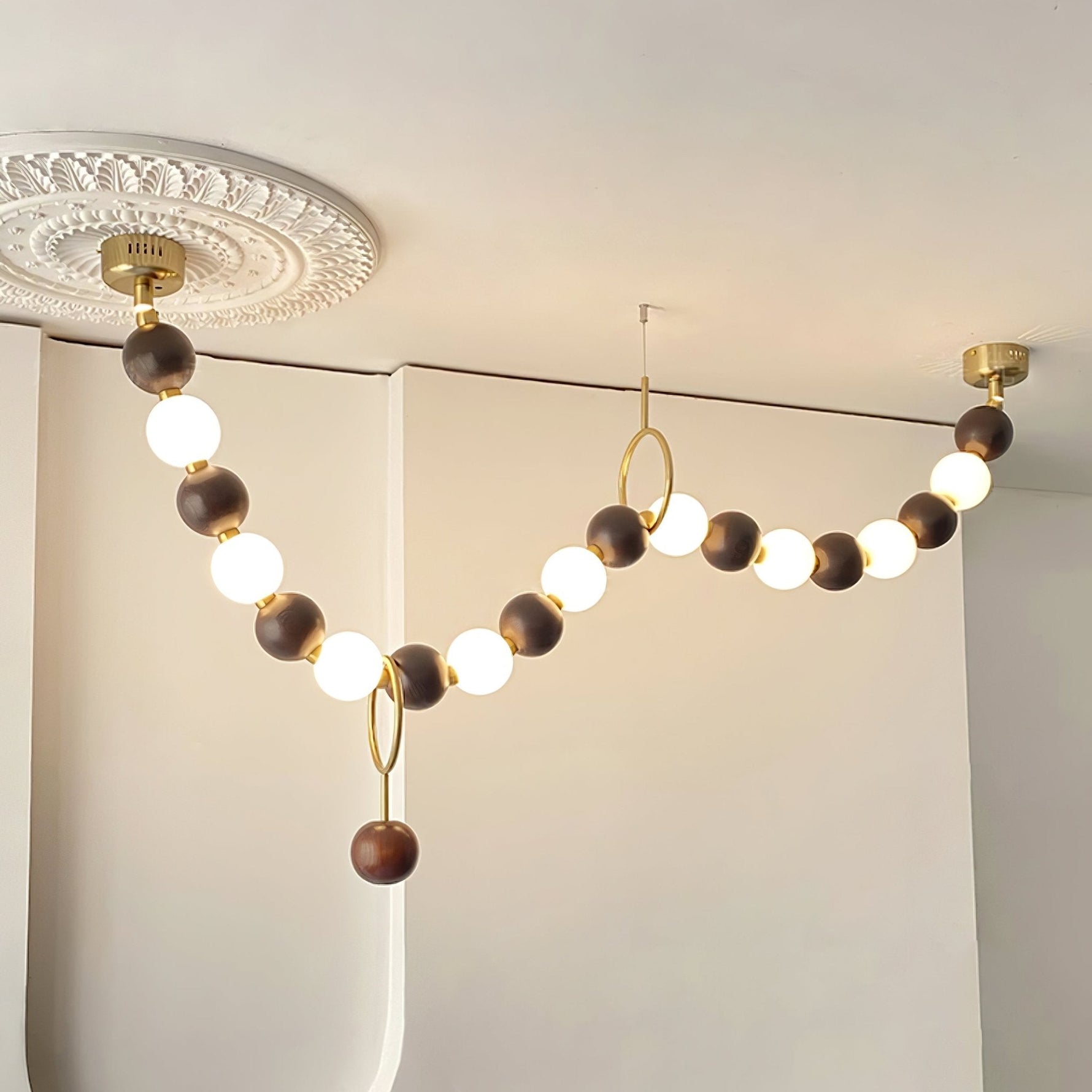 Aurora Chandelier Walnut Bead Necklace - Lamp Outdoor